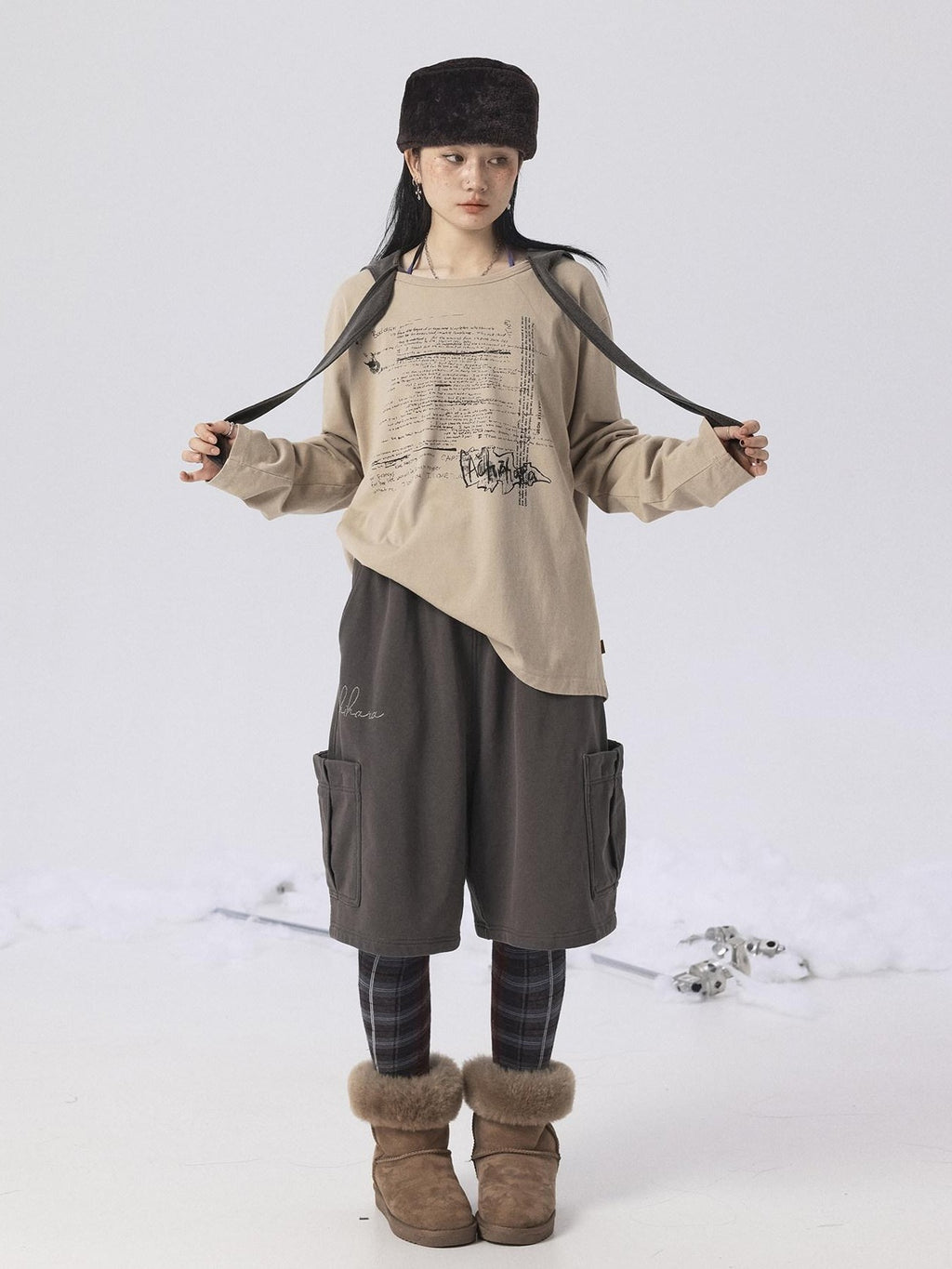 Achihara Oxidized Washed Crew Neck Long Sleeve Loose Fit Mid Length Women'S Sweatshirts