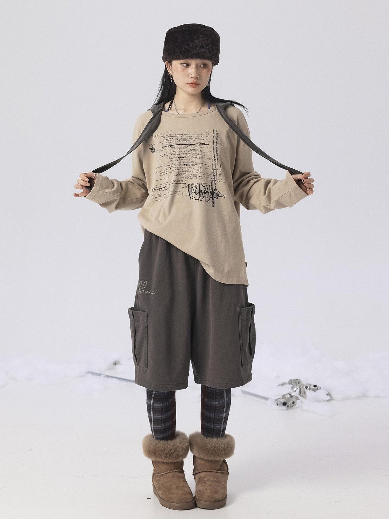 Achihara Oxidized Washed Crew Neck Long Sleeve Loose Fit Mid Length Women'S Sweatshirts