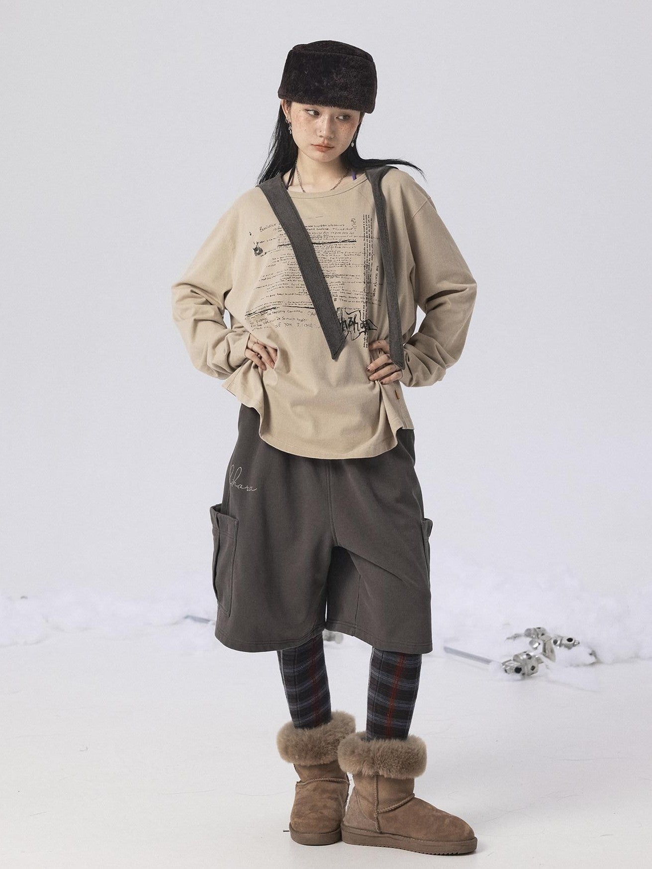 Achihara Oxidized Washed Crew Neck Long Sleeve Loose Fit Mid Length Women'S Sweatshirts