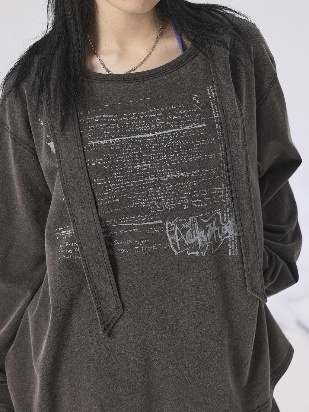 Achihara Oxidized Washed Crew Neck Long Sleeve Loose Fit Mid Length Women'S Sweatshirts