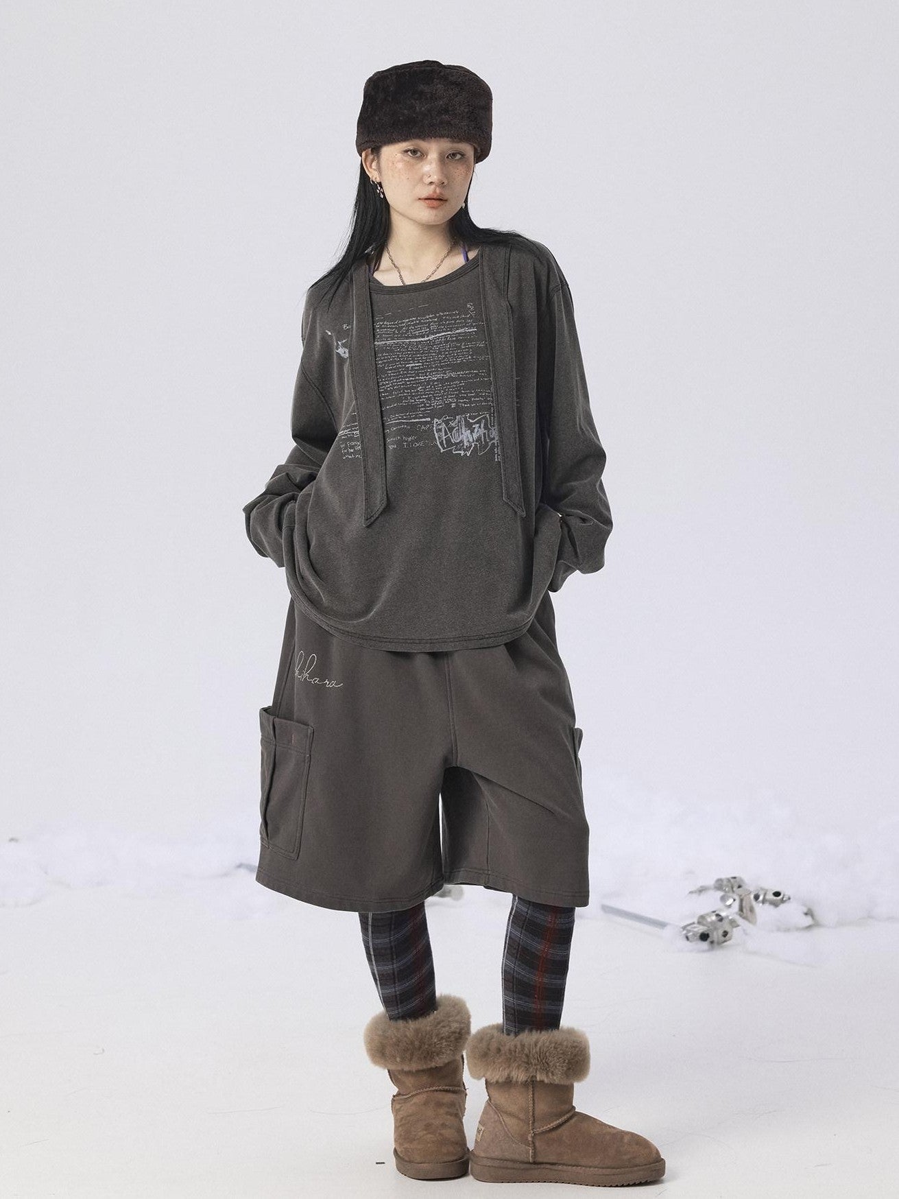 Achihara Oxidized Washed Crew Neck Long Sleeve Loose Fit Mid Length Women'S Sweatshirts