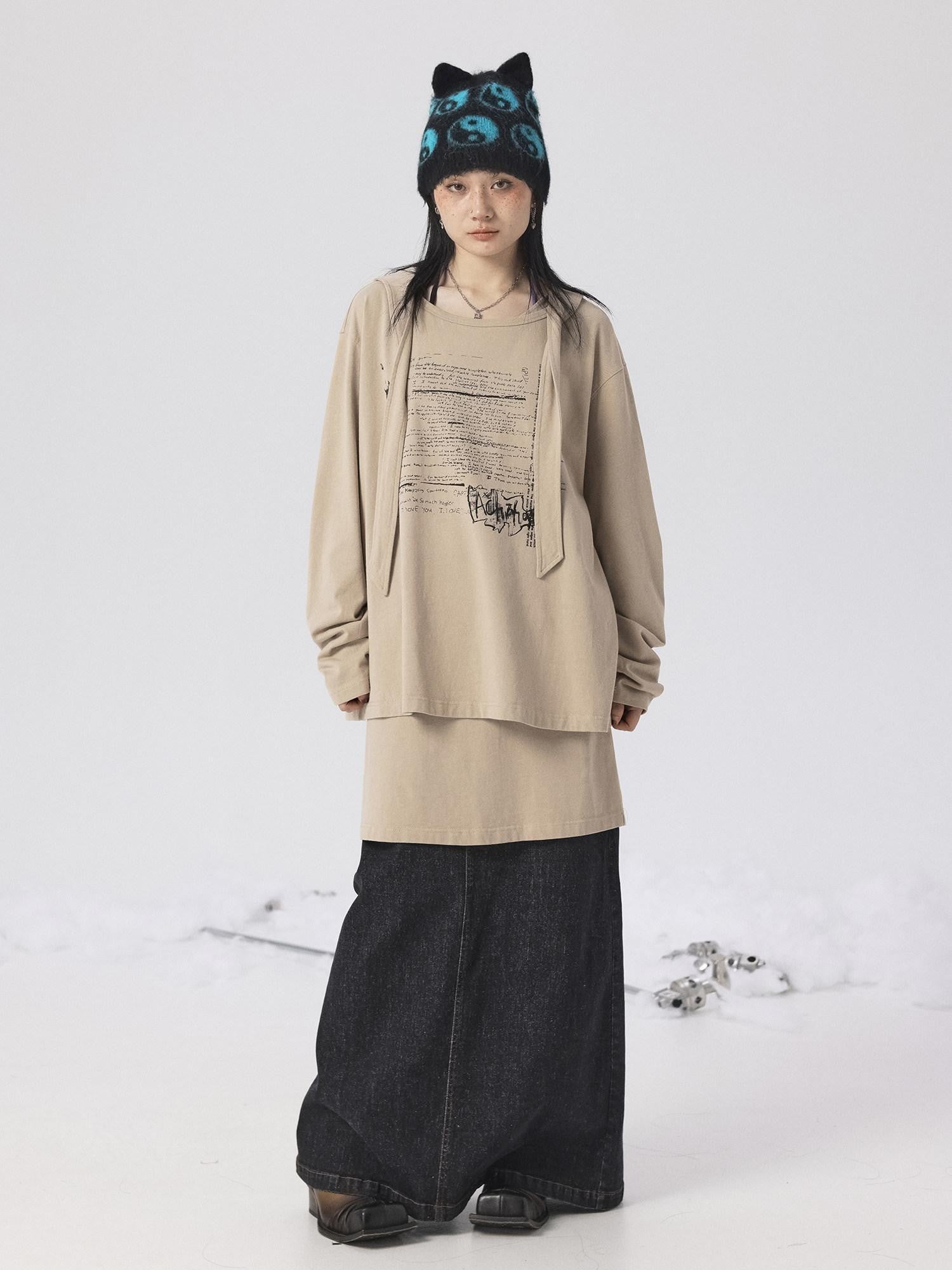Achihara Oxidized Washed Crew Neck Long Sleeve Loose Fit Mid Length Women'S Sweatshirts