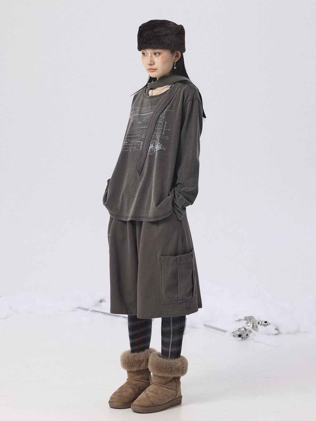 Achihara Oxidized Washed Crew Neck Long Sleeve Loose Fit Mid Length Women'S Sweatshirts