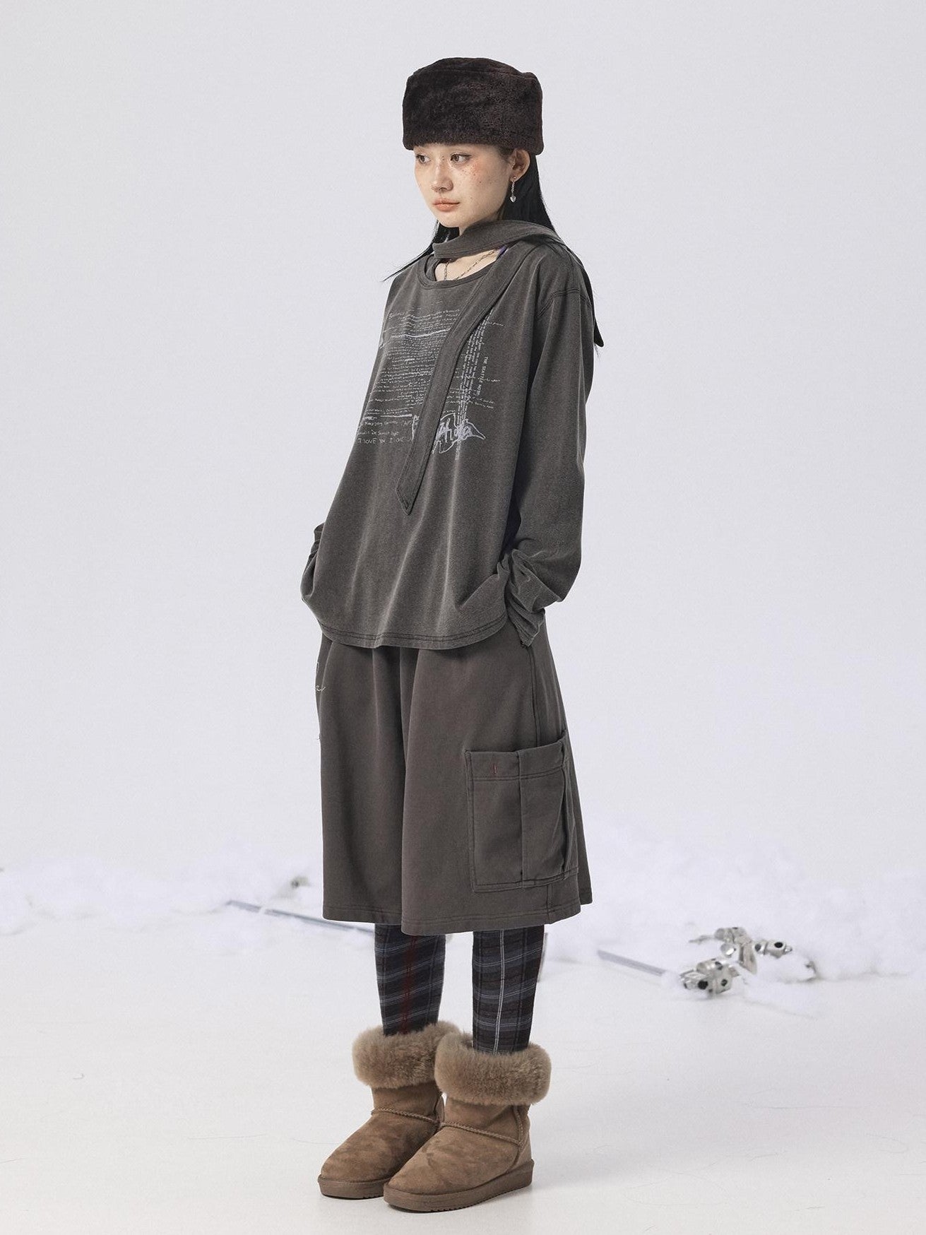 Achihara Oxidized Washed Crew Neck Long Sleeve Loose Fit Mid Length Women'S Sweatshirts