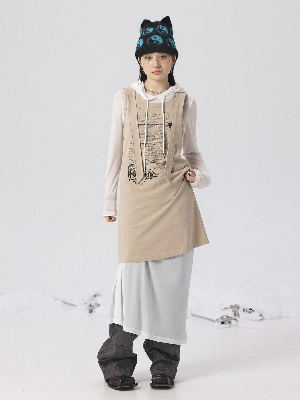 Achihara Oxidized Washed Crew Neck Long Sleeve Loose Fit Mid Length Women'S Sweatshirts