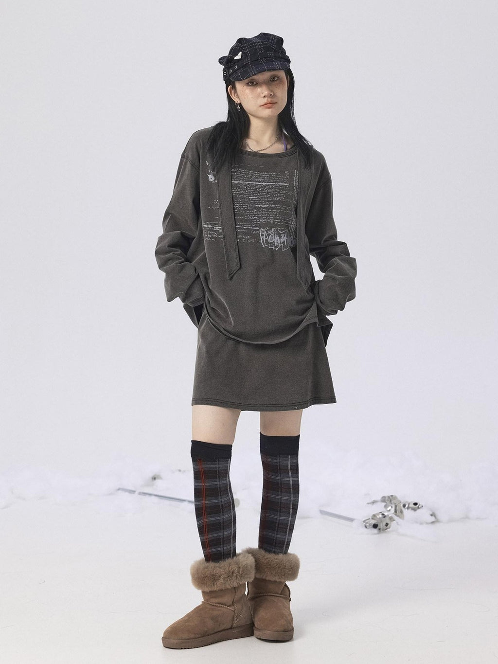 Achihara Oxidized Washed Crew Neck Long Sleeve Loose Fit Mid Length Women'S Sweatshirts