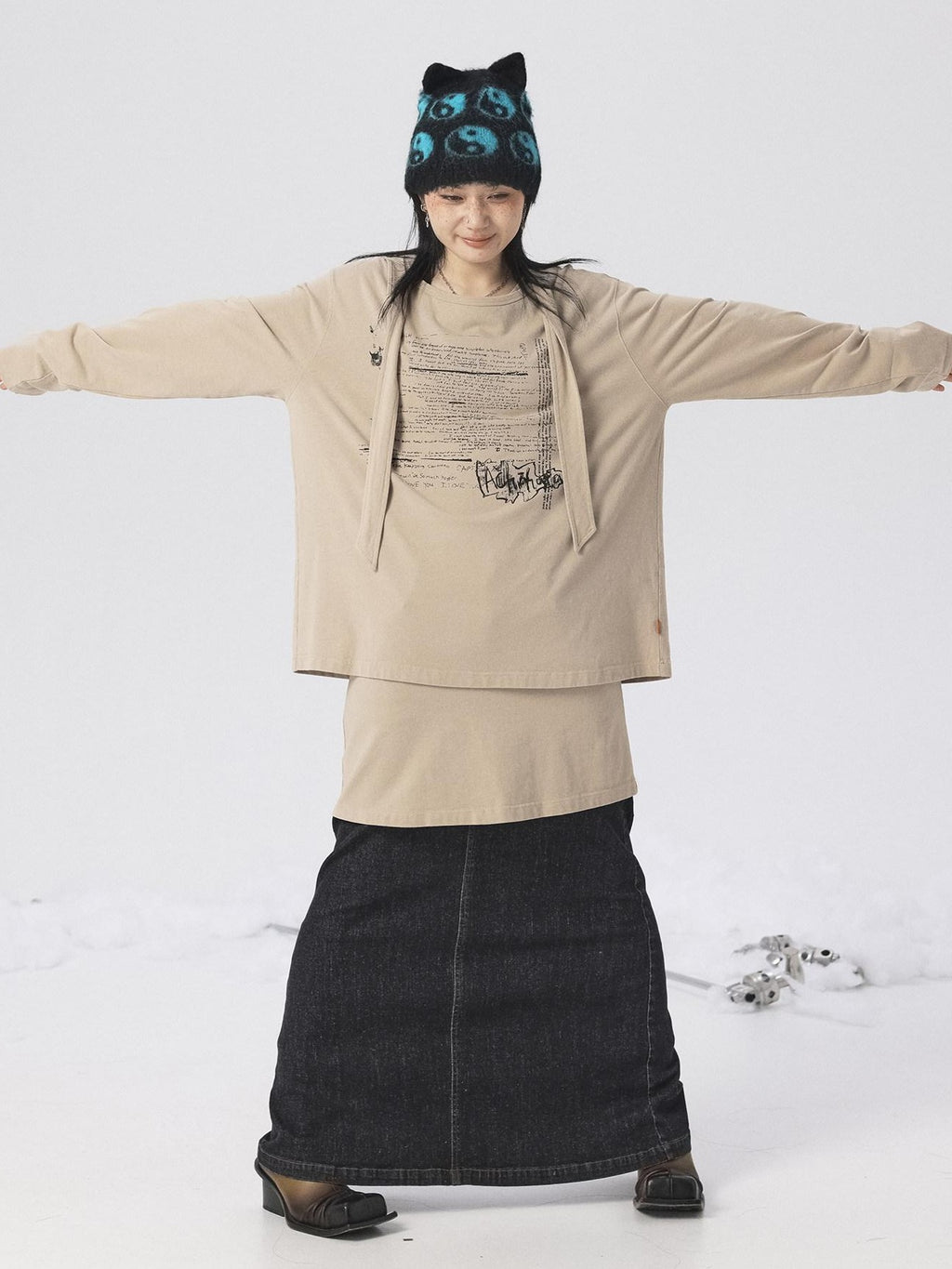 Achihara Oxidized Washed Crew Neck Long Sleeve Loose Fit Mid Length Women'S Sweatshirts