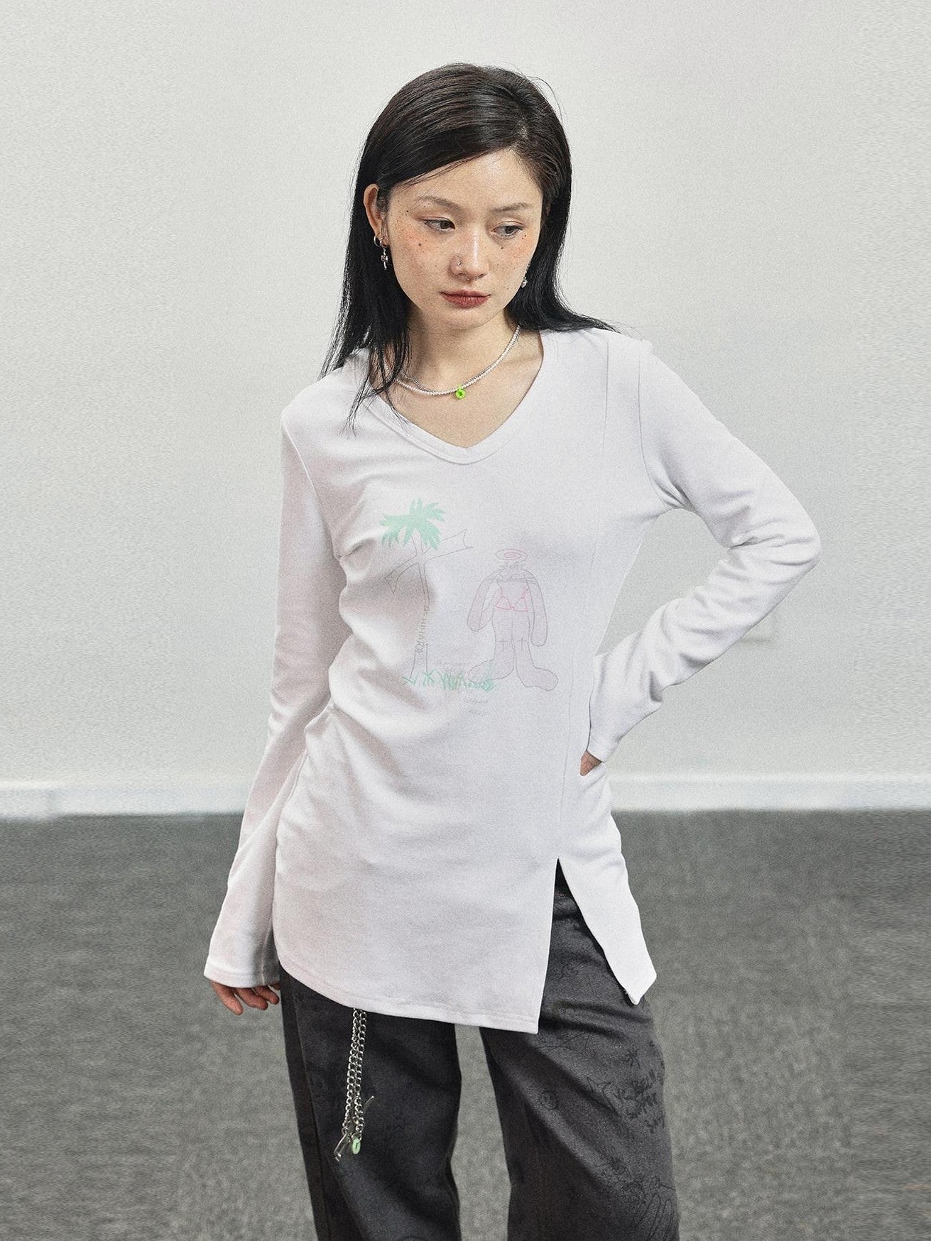 Achihara Peter Rabbit Printed Crew Neck Commuter Women'S Long Sleeve T-Shirts