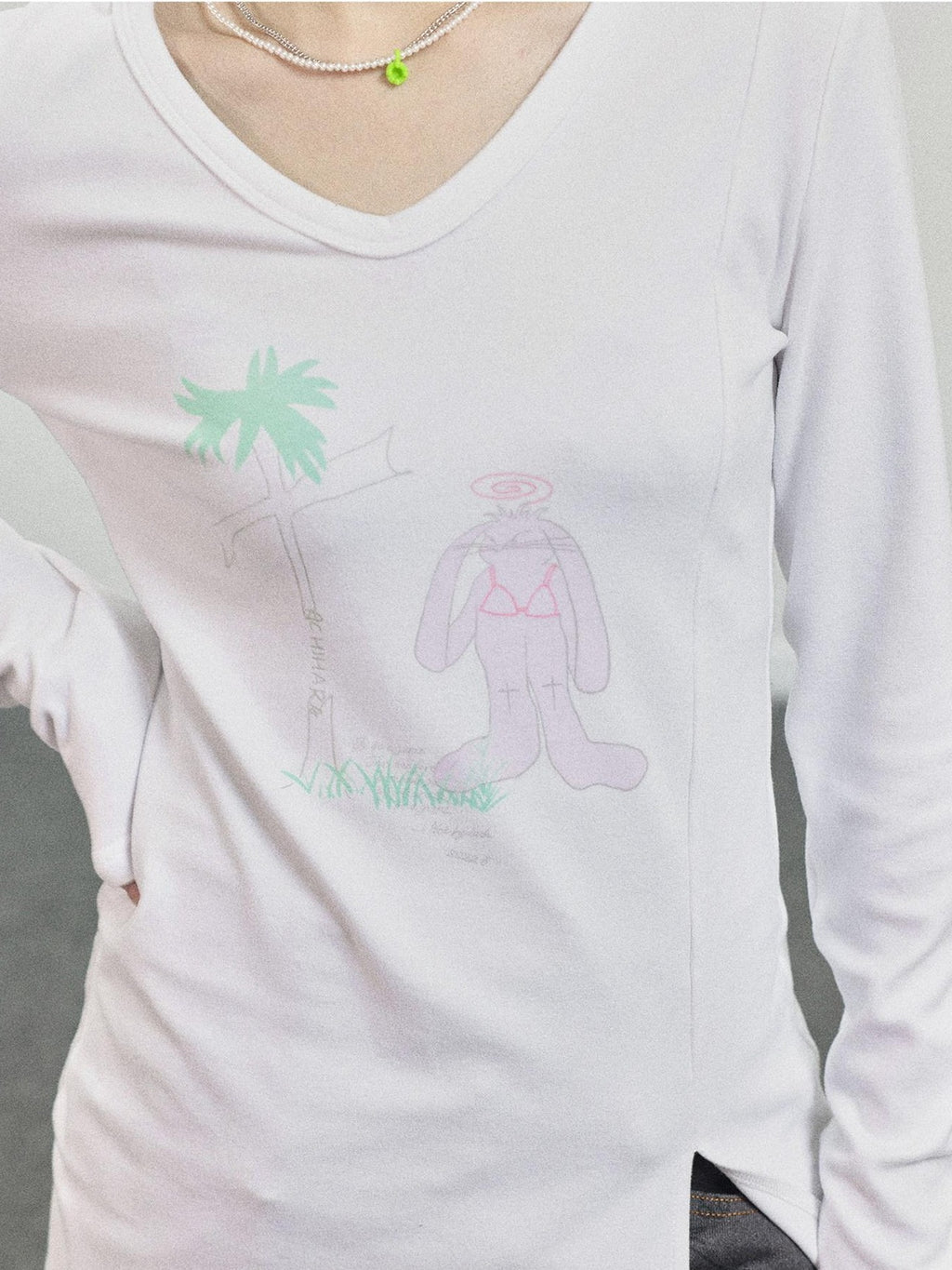 Achihara Peter Rabbit Printed Crew Neck Commuter Women'S Long Sleeve T-Shirts