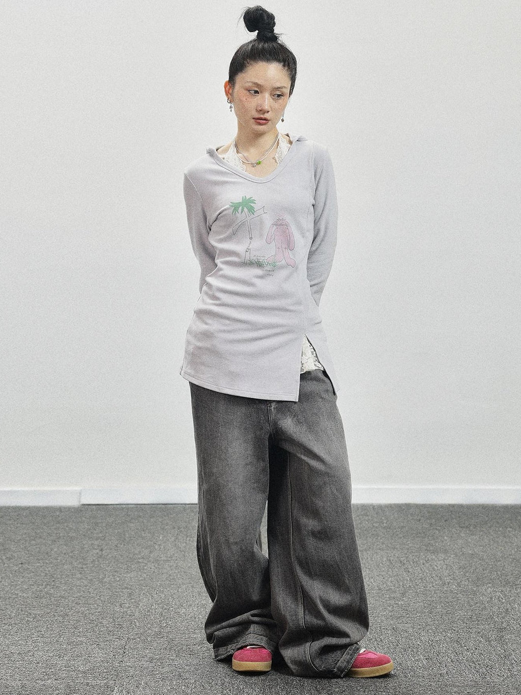 Achihara Peter Rabbit Printed Crew Neck Commuter Women'S Long Sleeve T-Shirts