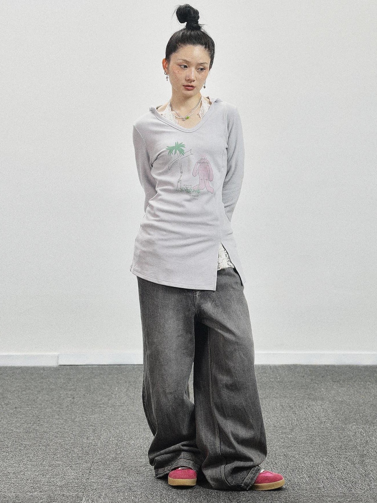 Achihara Peter Rabbit Printed Crew Neck Commuter Women'S Long Sleeve T-Shirts