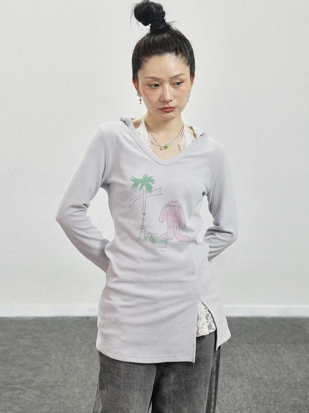 Achihara Peter Rabbit Printed Crew Neck Commuter Women'S Long Sleeve T-Shirts