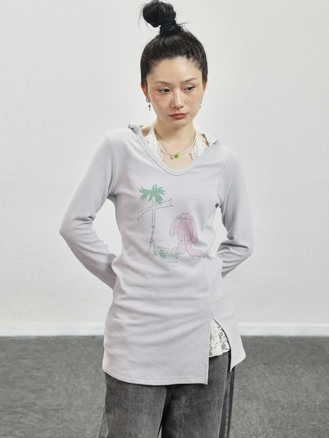 Achihara Peter Rabbit Printed Crew Neck Commuter Women'S Long Sleeve T-Shirts