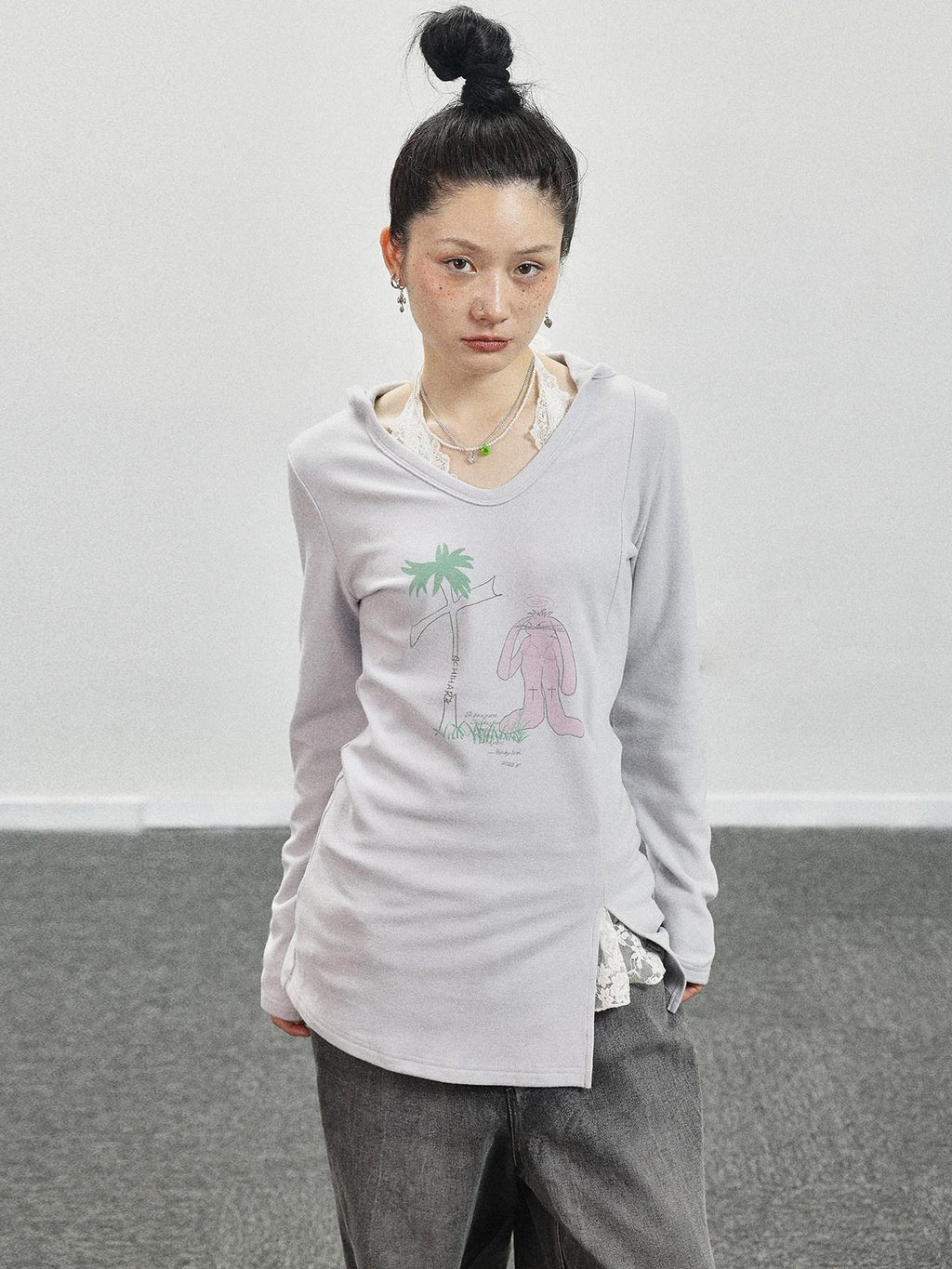 Achihara Peter Rabbit Printed Crew Neck Commuter Women'S Long Sleeve T-Shirts