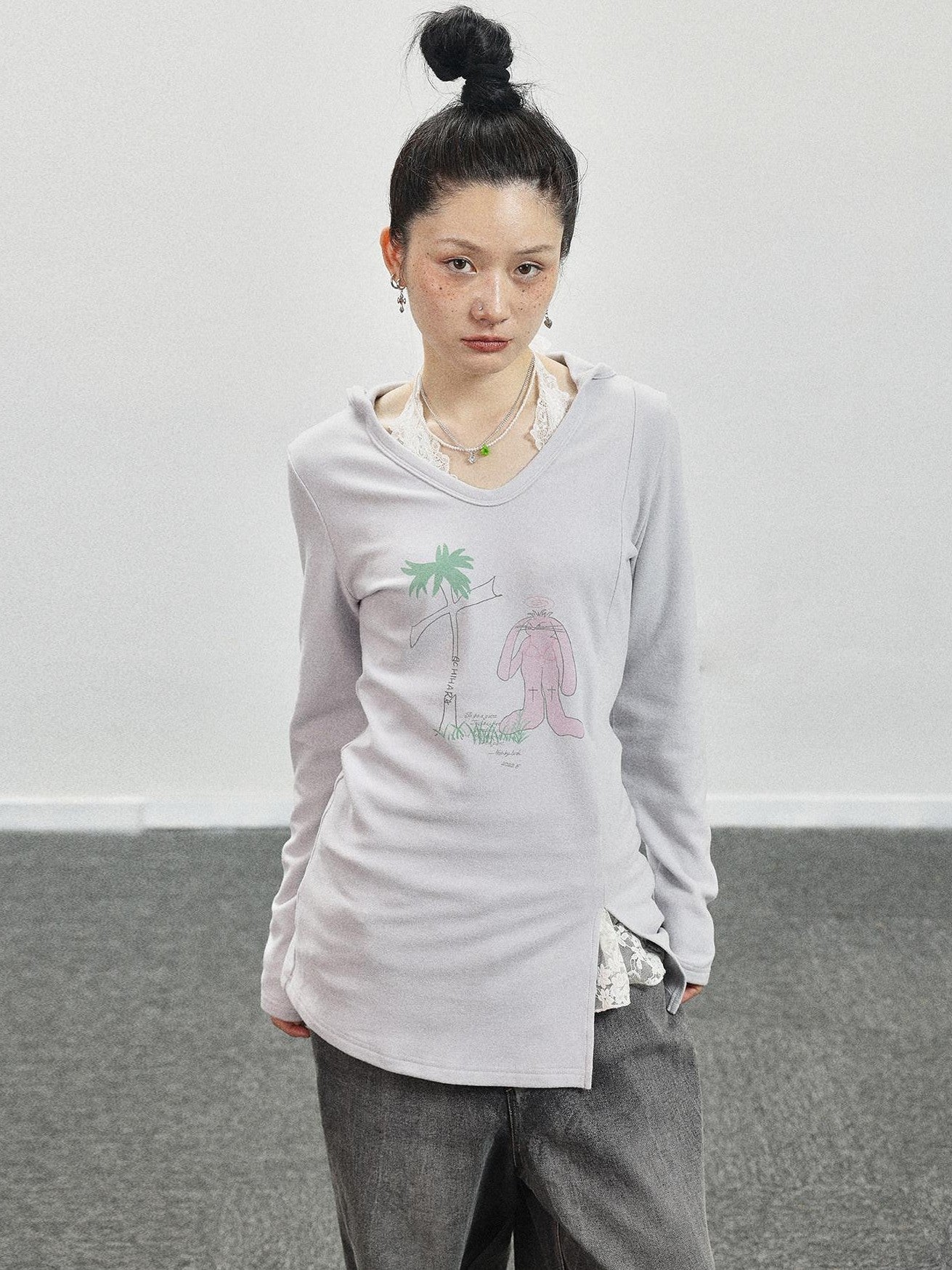 Achihara Peter Rabbit Printed Crew Neck Commuter Women'S Long Sleeve T-Shirts