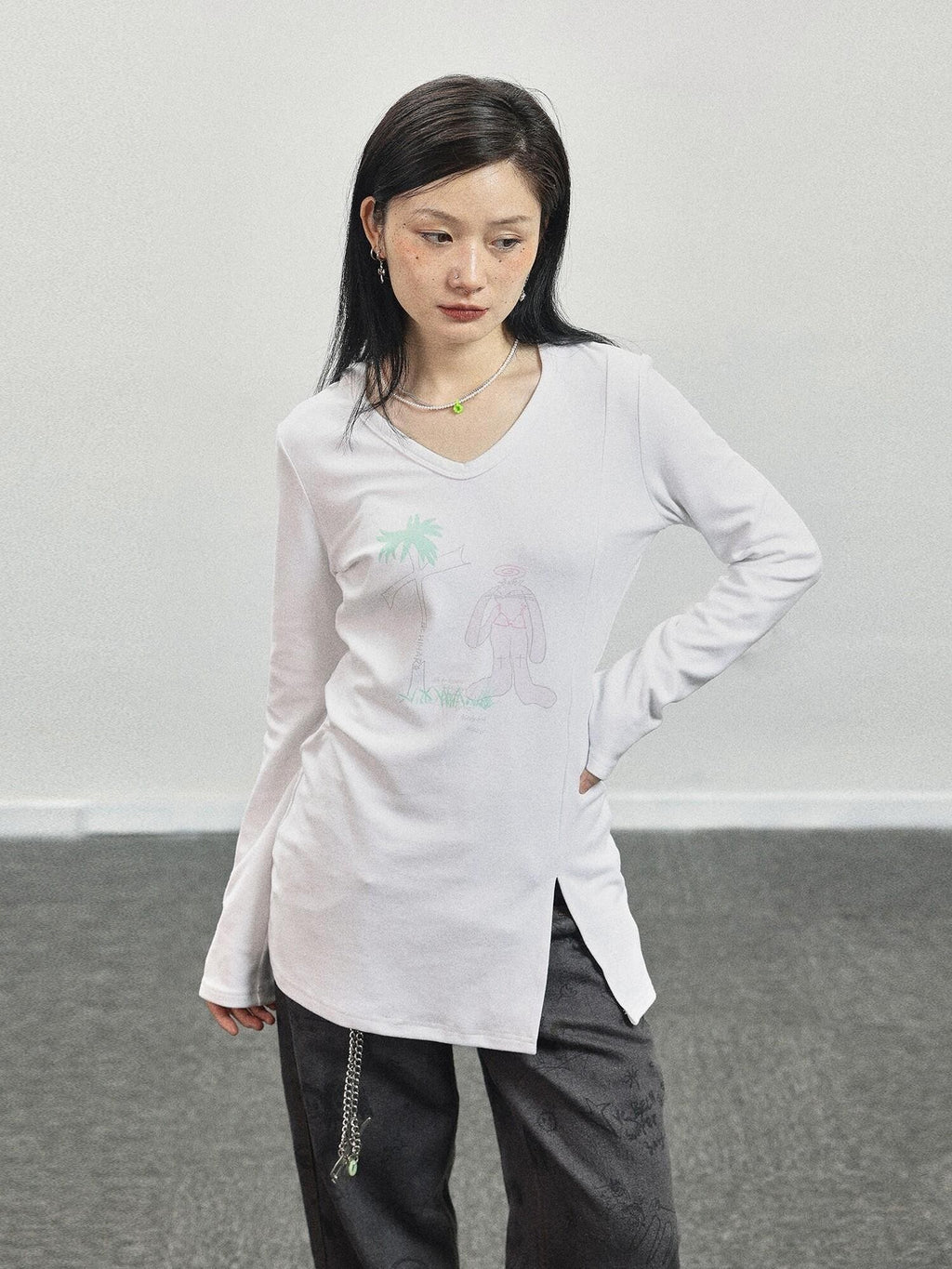 Achihara Peter Rabbit Printed Crew Neck Commuter Women'S Long Sleeve T-Shirts