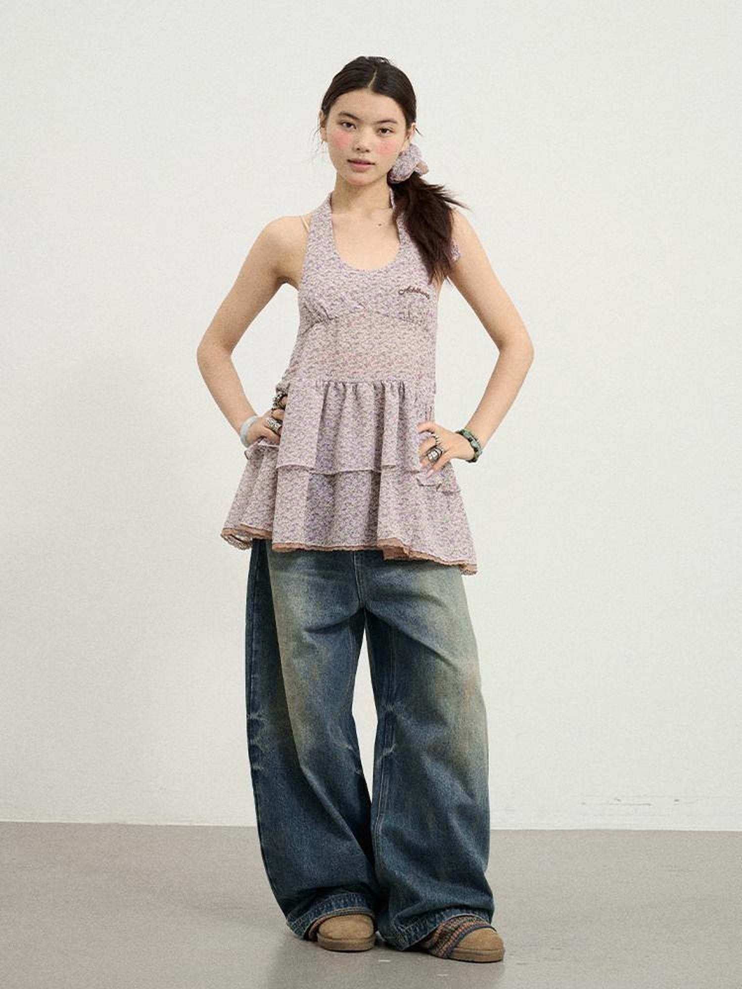 Achihara Pleated Halter Backless Short Women'S Polyester Casual Mini Dresses