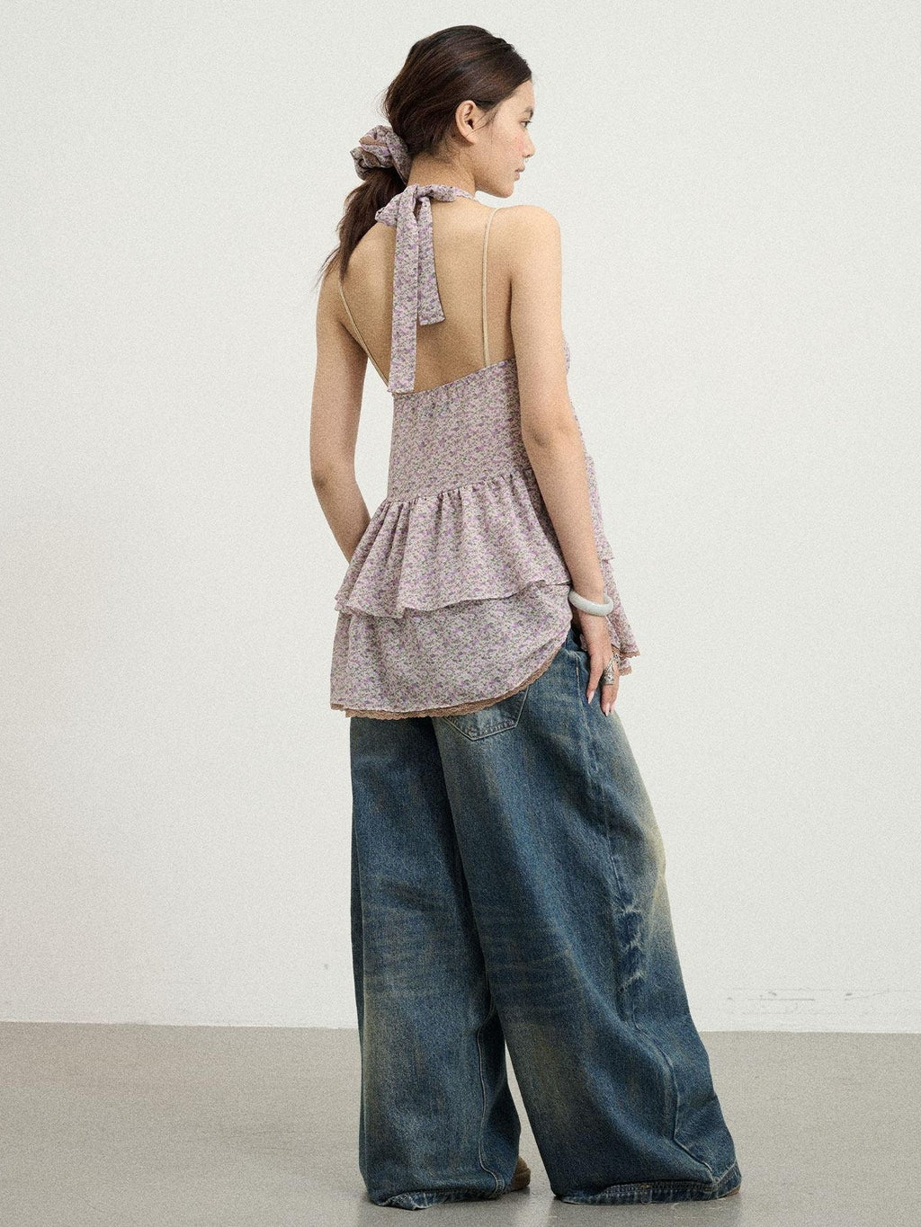 Achihara Pleated Halter Backless Short Women'S Polyester Casual Mini Dresses