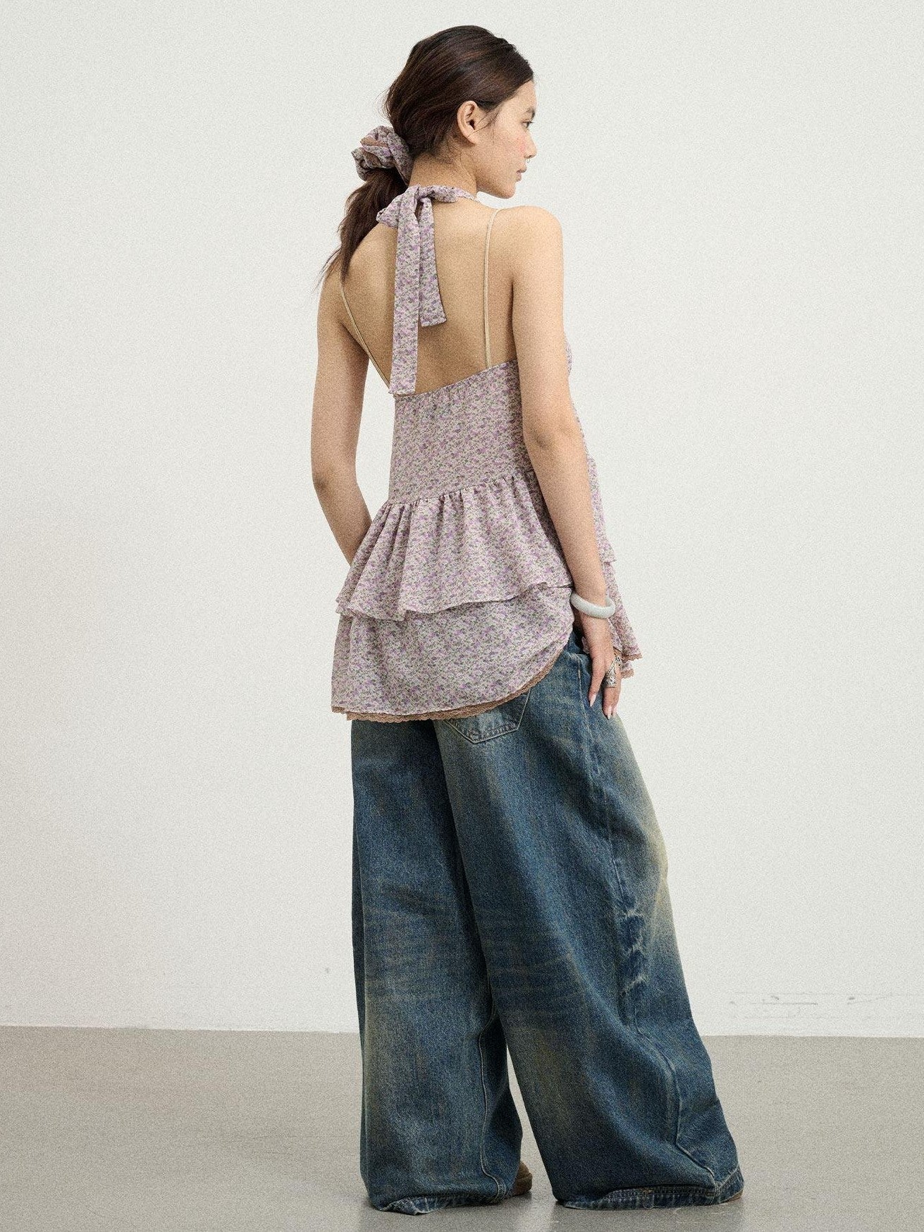 Achihara Pleated Halter Backless Short Women'S Polyester Casual Mini Dresses