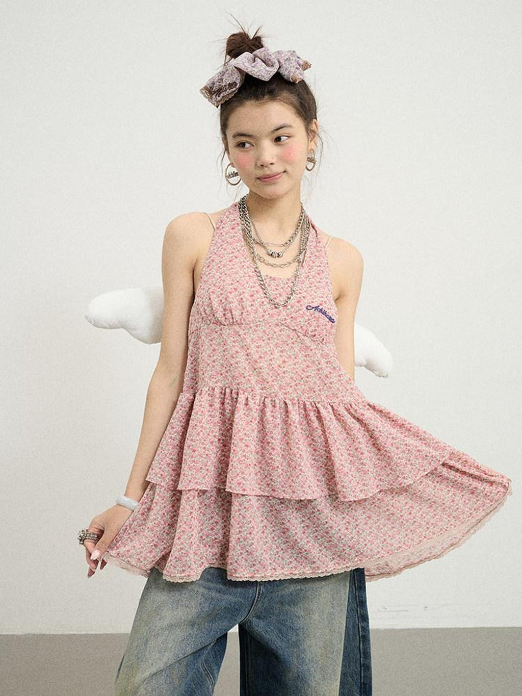 Achihara Pleated Halter Backless Short Women'S Polyester Casual Mini Dresses