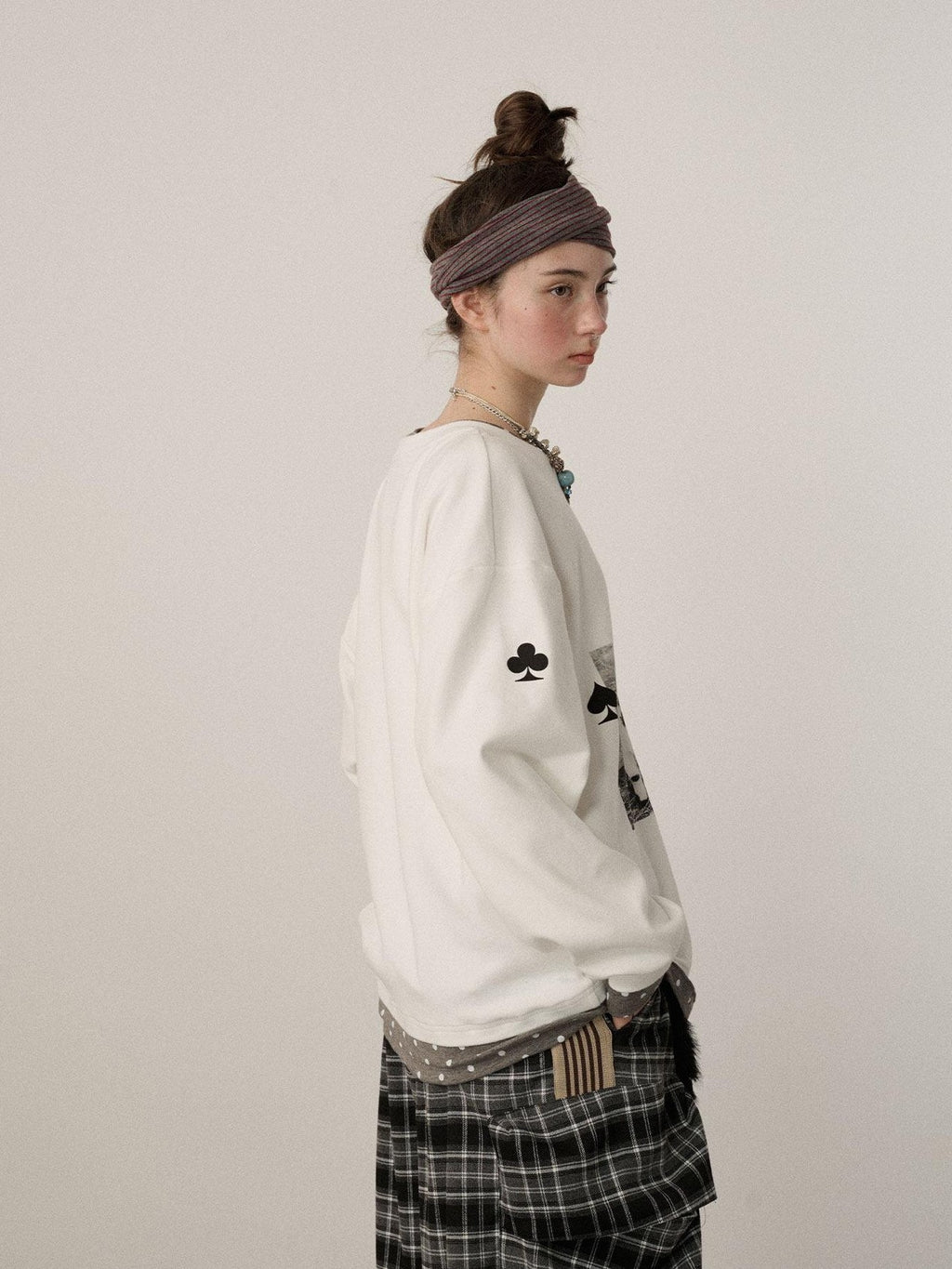 Achihara Poker Lamb Print Spliced Layered Women'S Cotton Long Sleeve T-Shirts