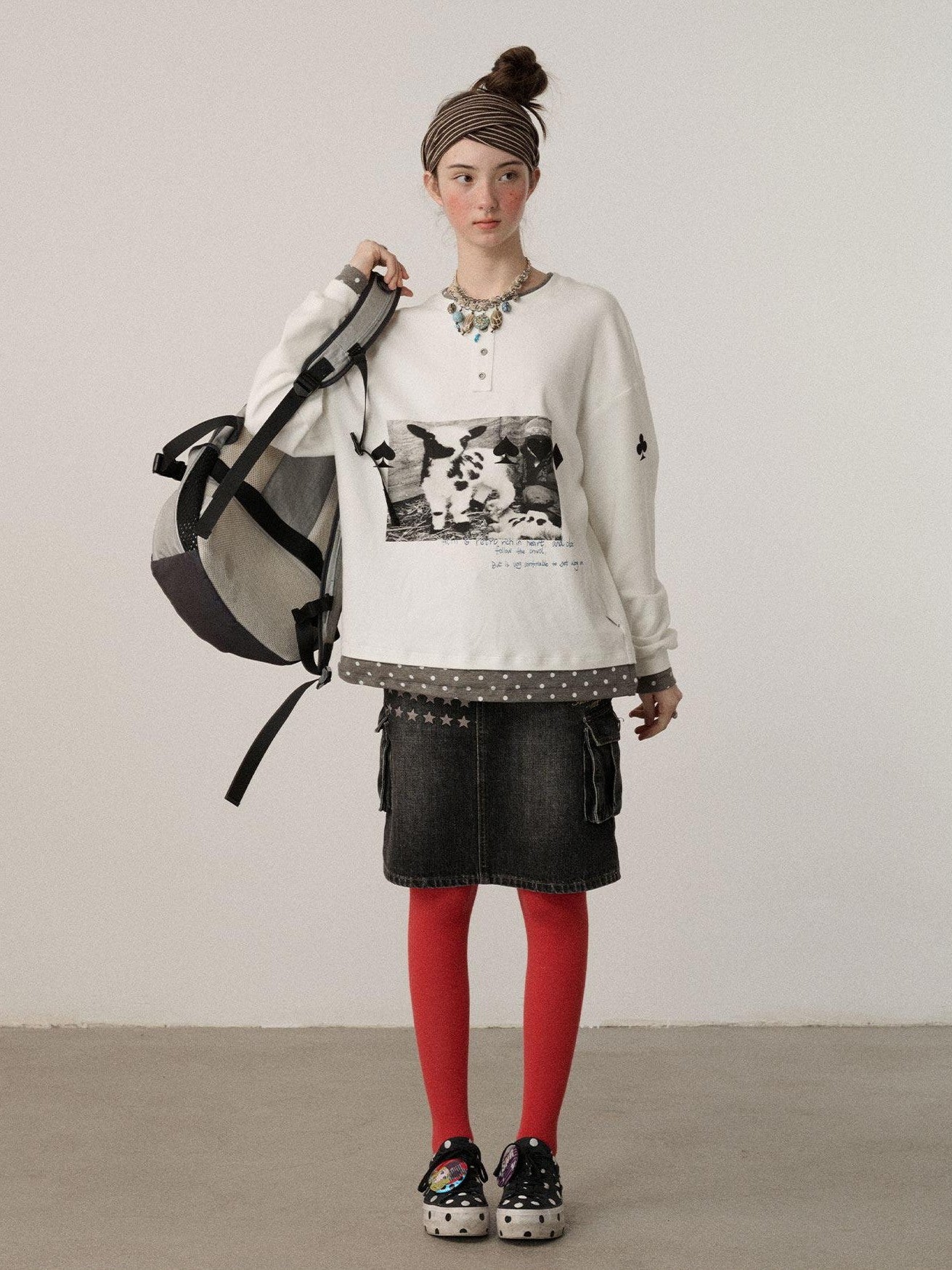 Achihara Poker Lamb Print Spliced Layered Women'S Cotton Long Sleeve T-Shirts