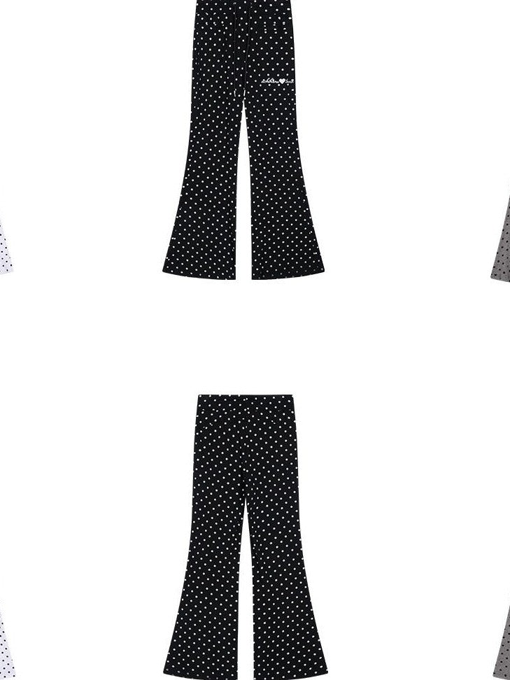 Achihara Polka Dot Asymmetric Slim Fit Elastic Waist Women'S Viscose Blend Flare Pants