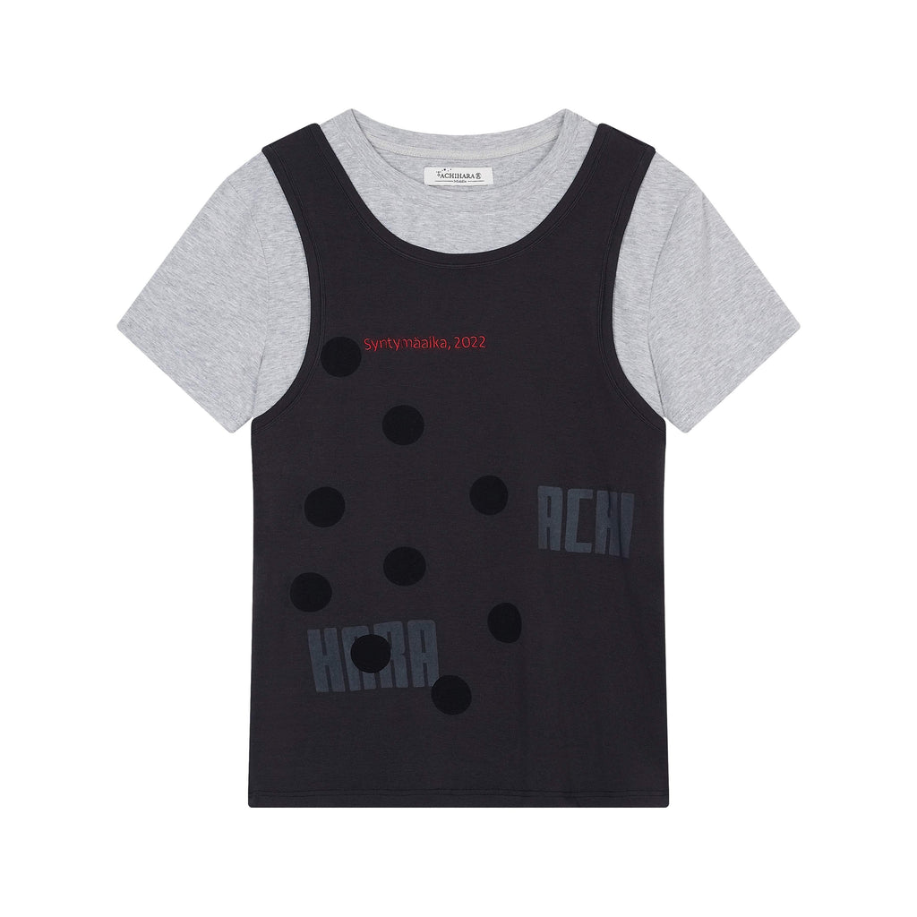 Achihara_Polka_Dot_Faux_Two_Piece_Patchwork_Women'S_Polyester_Blend_Short_Sleeve_T-Shirts_MISSTT