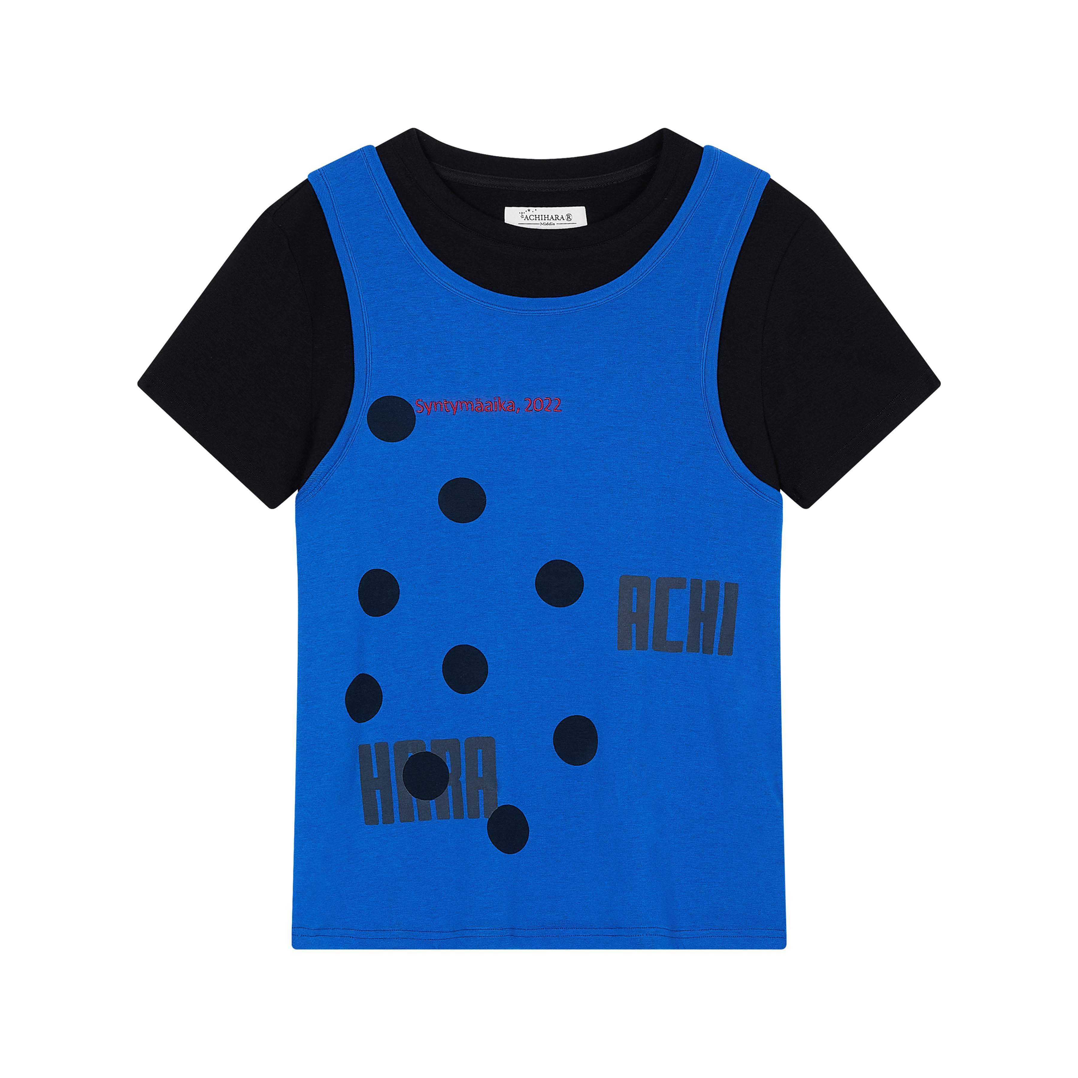 Achihara_Polka_Dot_Faux_Two_Piece_Patchwork_Women'S_Polyester_Blend_Short_Sleeve_T-Shirts_MISSTT