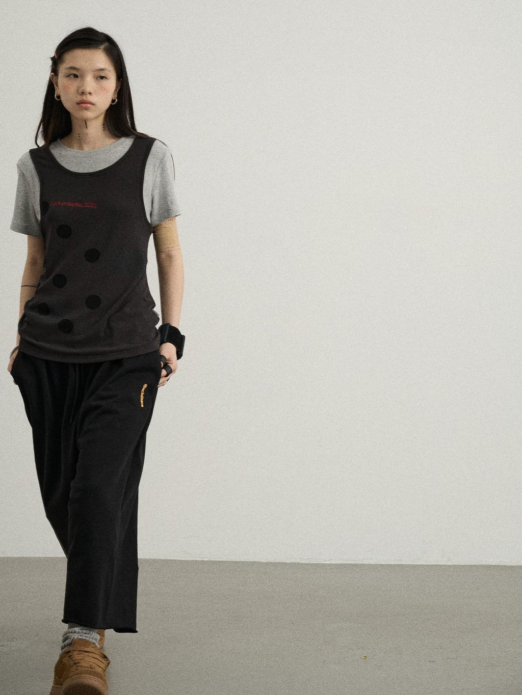 Achihara Polka Dot Faux Two Piece Patchwork Women'S Polyester Blend Short Sleeve T-Shirts