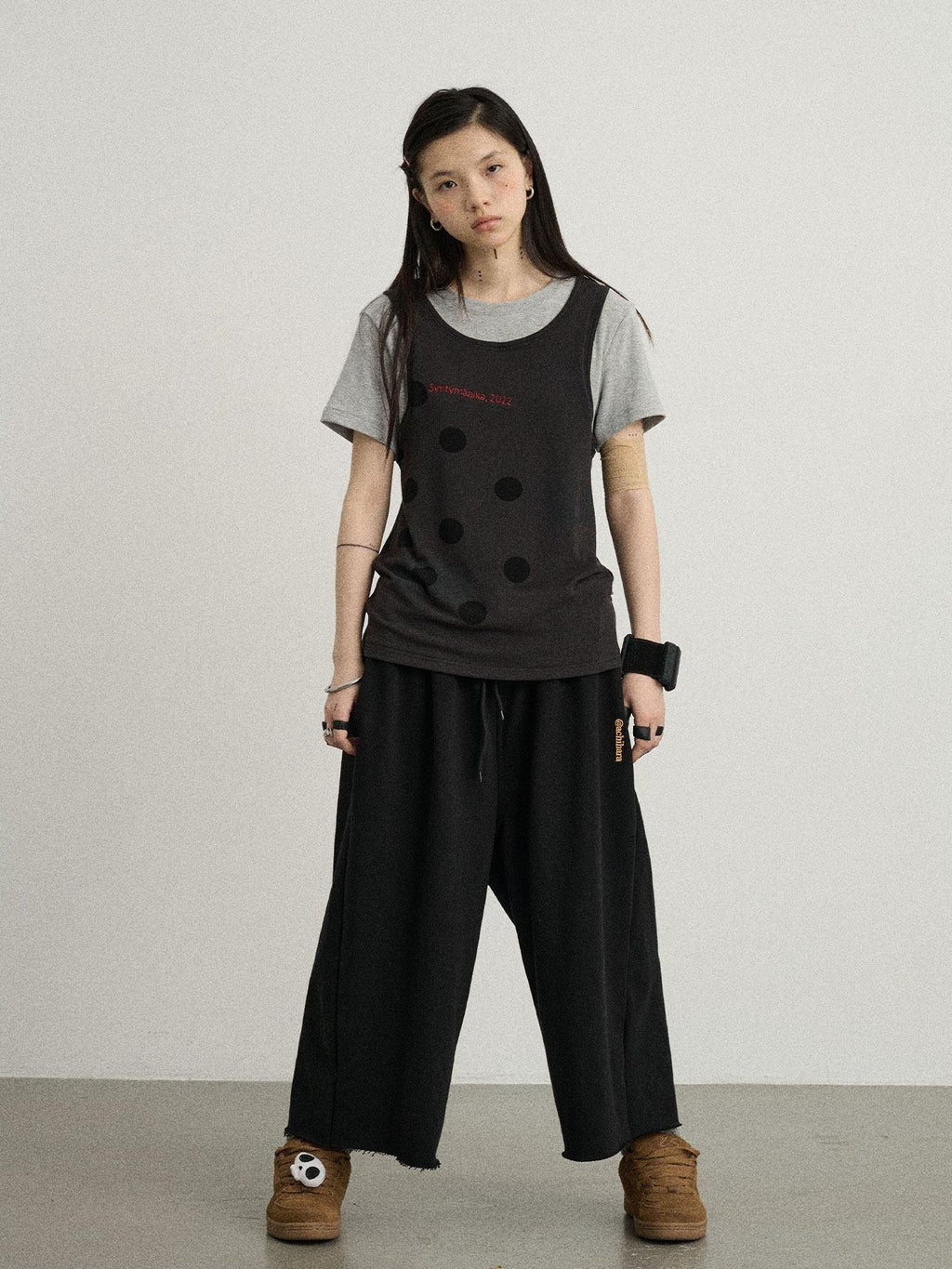 Achihara Polka Dot Faux Two Piece Patchwork Women'S Polyester Blend Short Sleeve T-Shirts