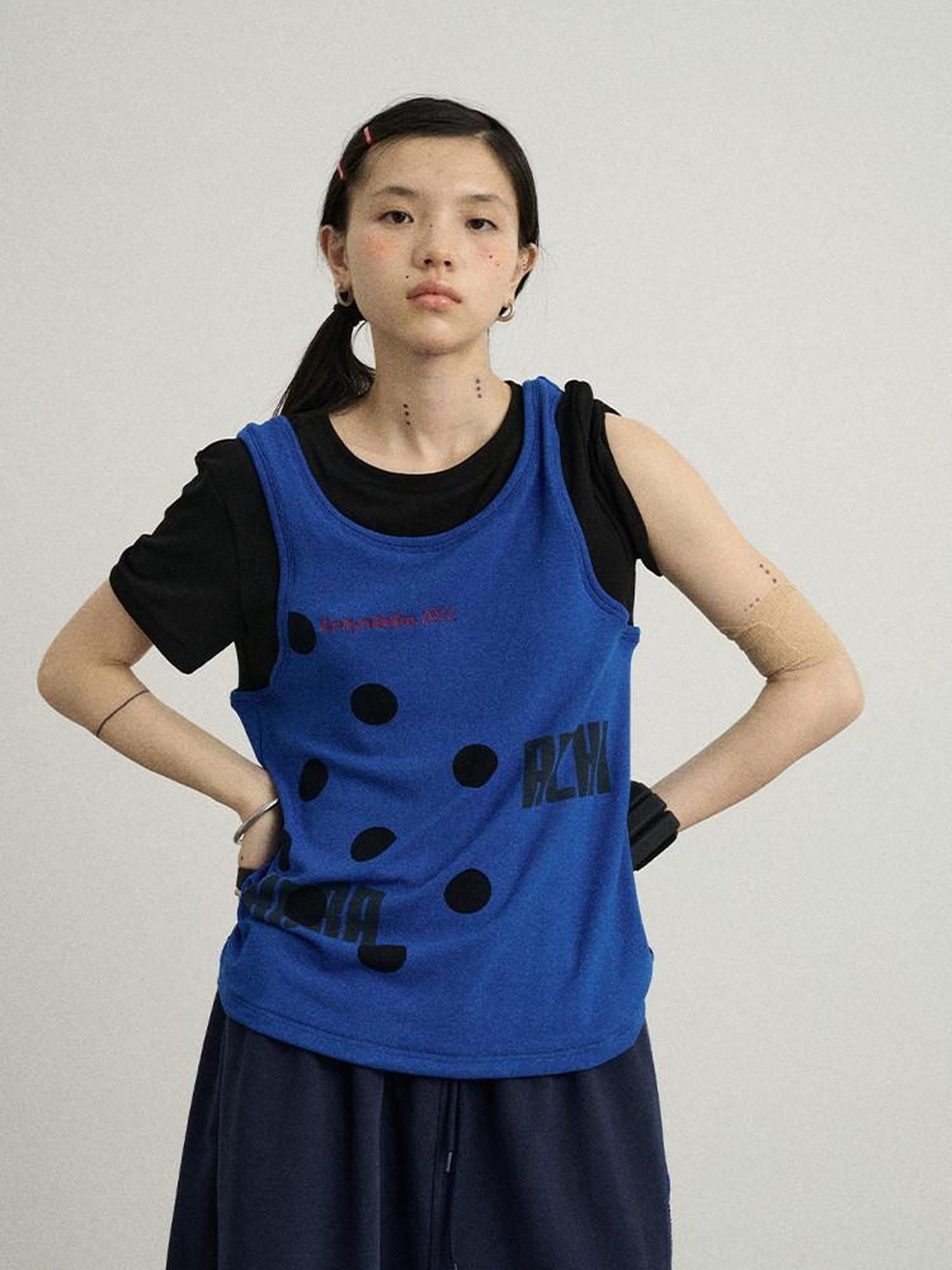 Achihara Polka Dot Faux Two Piece Patchwork Women'S Polyester Blend Short Sleeve T-Shirts