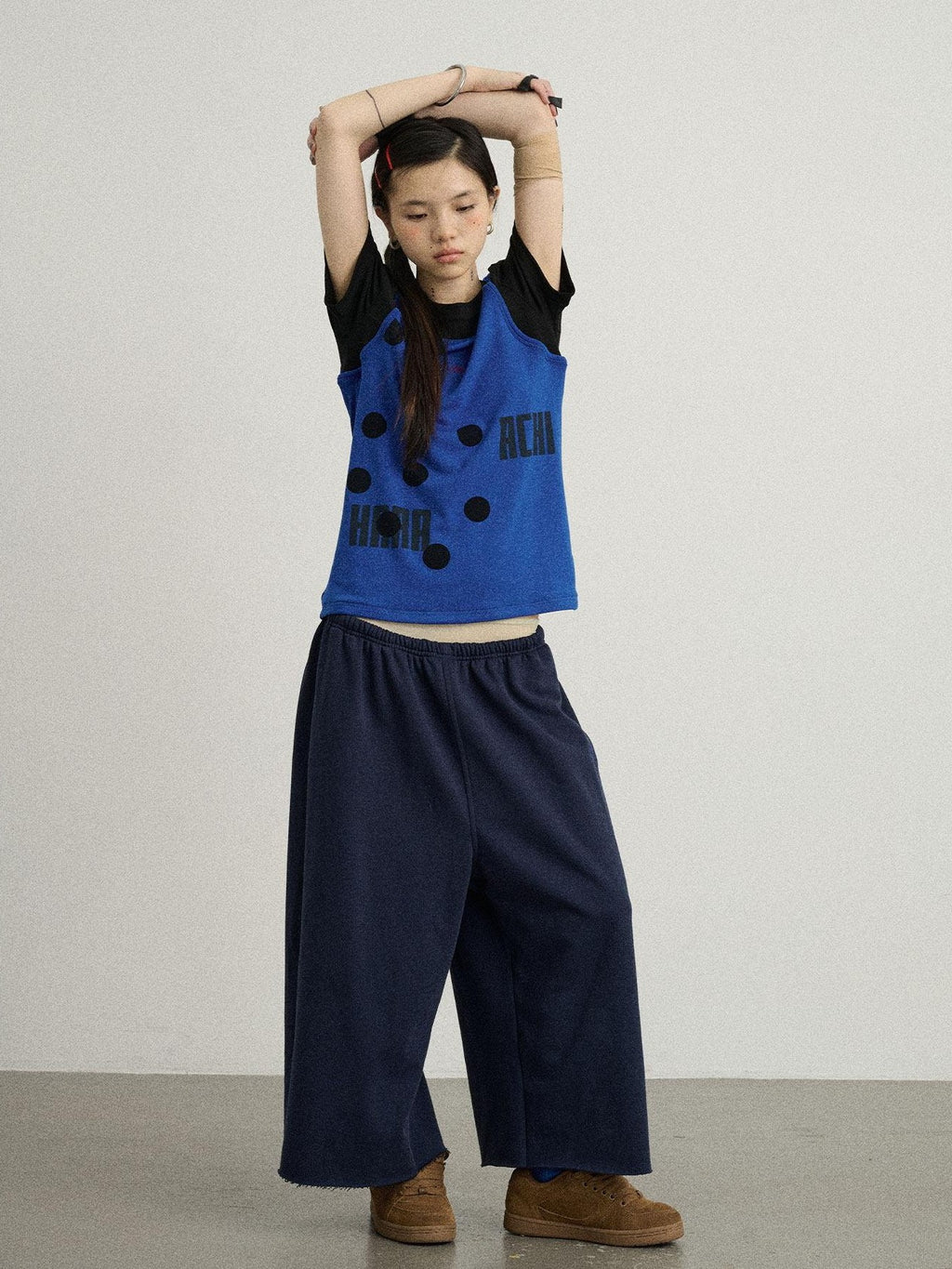 Achihara Polka Dot Faux Two Piece Patchwork Women'S Polyester Blend Short Sleeve T-Shirts