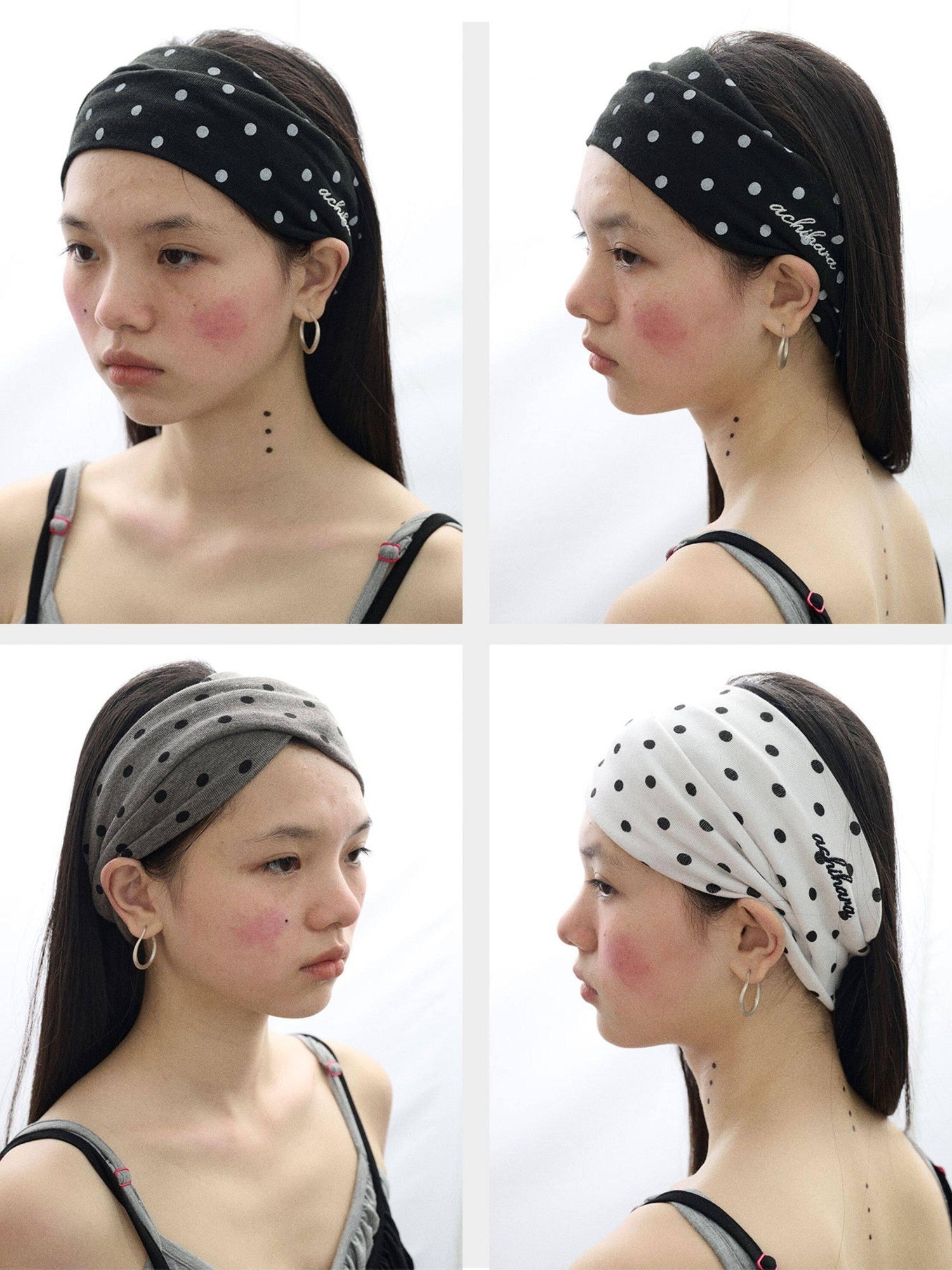 Achihara Polka Dot Knotted Spa Facial Mask Hair Wrap Women'S Headdresses