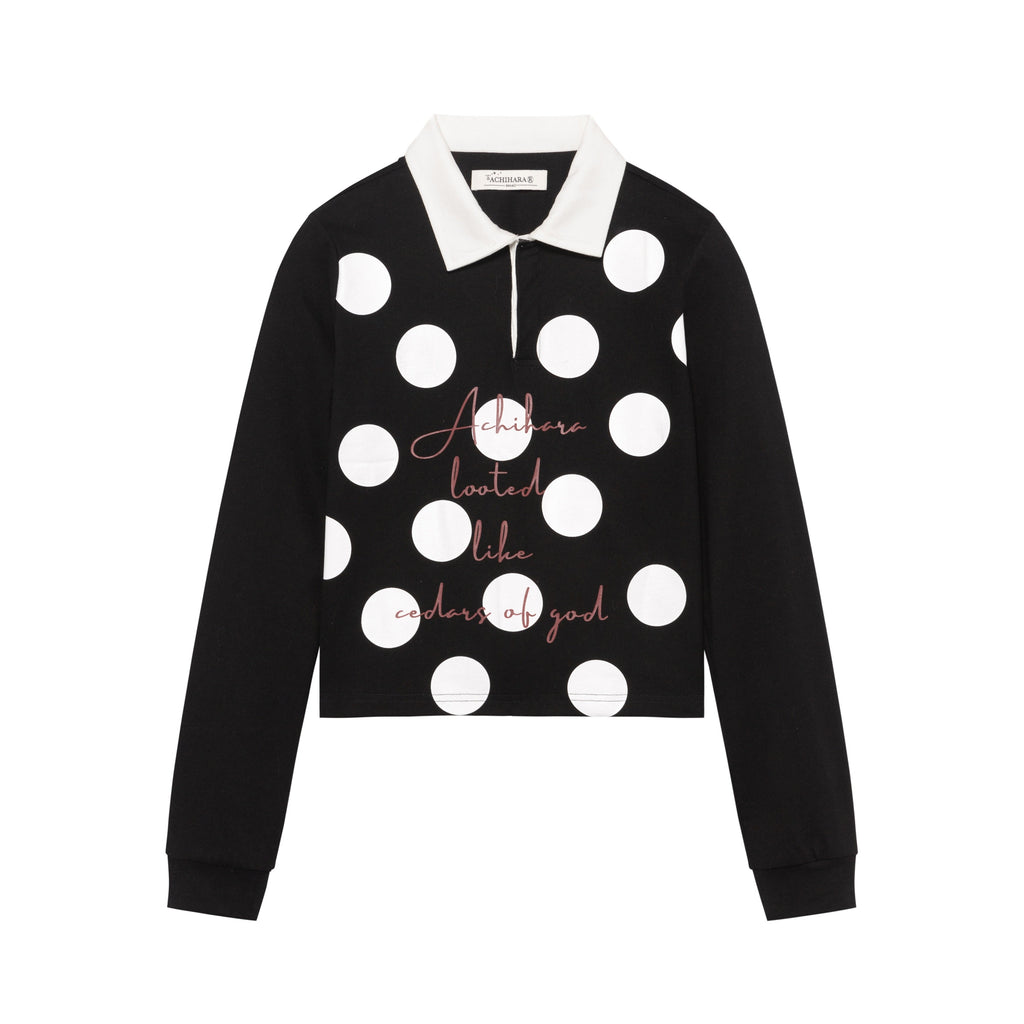 Achihara_Polka_Dot_Polo_Collar_Straight_Fit_Women'S_Pure_Cotton_Long_Sleeve_T-Shirts_MISSTT