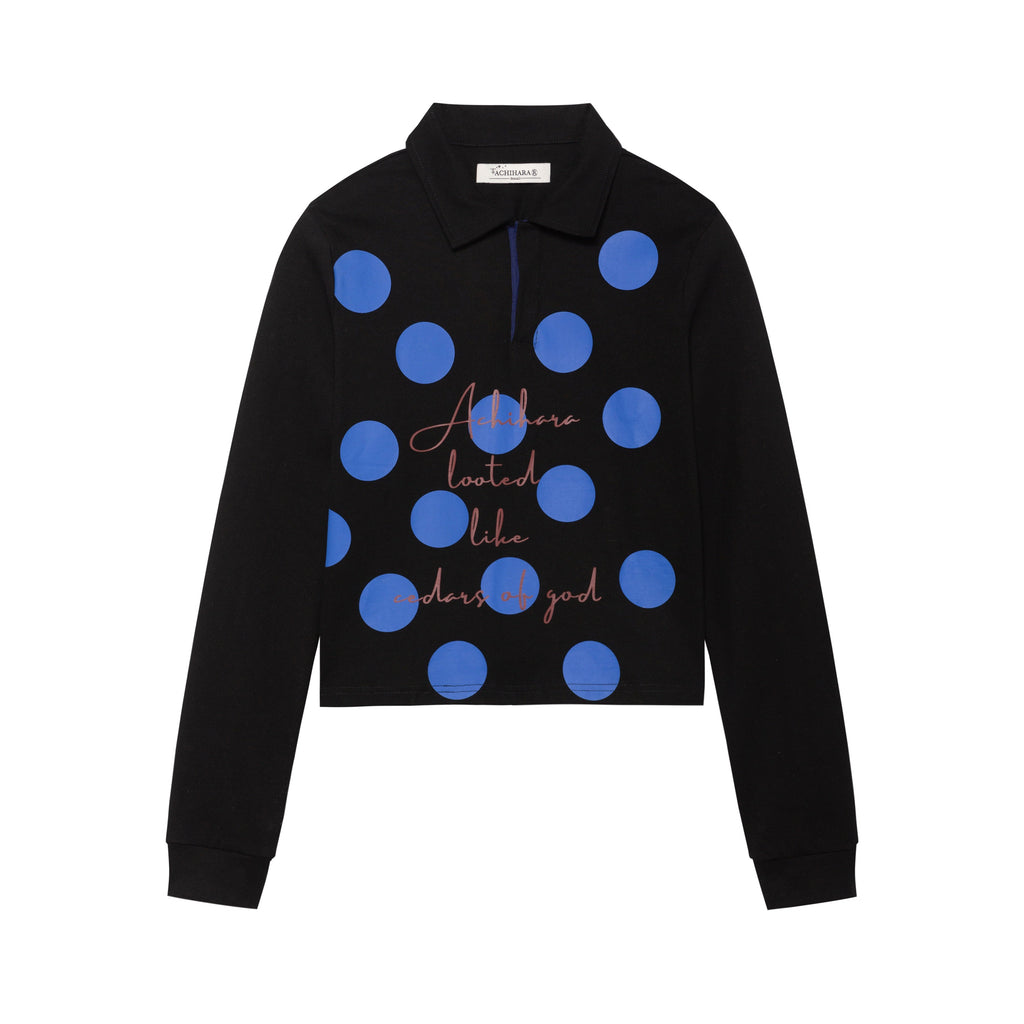 Achihara_Polka_Dot_Polo_Collar_Straight_Fit_Women'S_Pure_Cotton_Long_Sleeve_T-Shirts_MISSTT