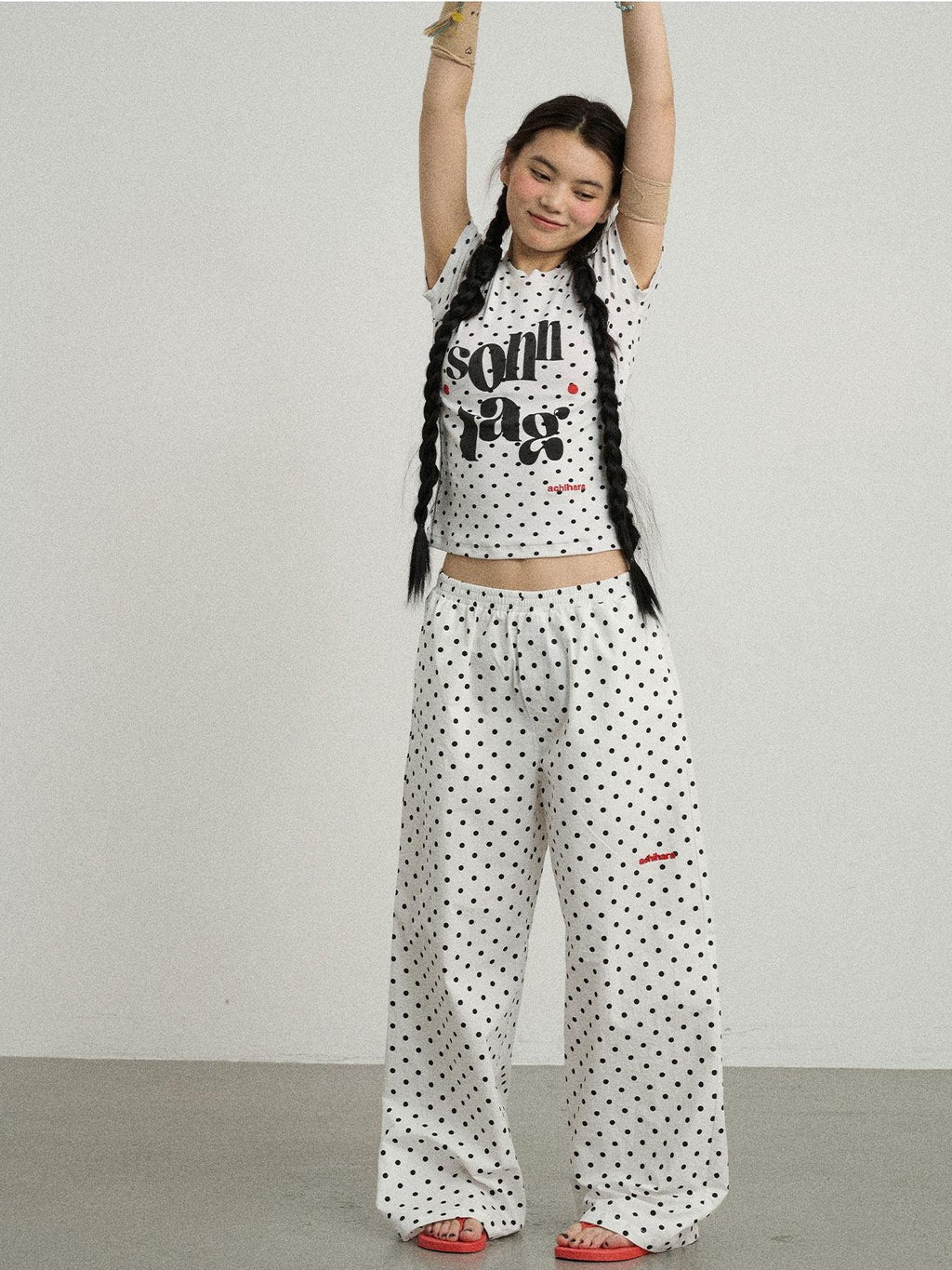 Achihara Polka Dot Printed Crew Neck Slim Fit Women'S Viscose Blend Short Sleeve T-Shirts
