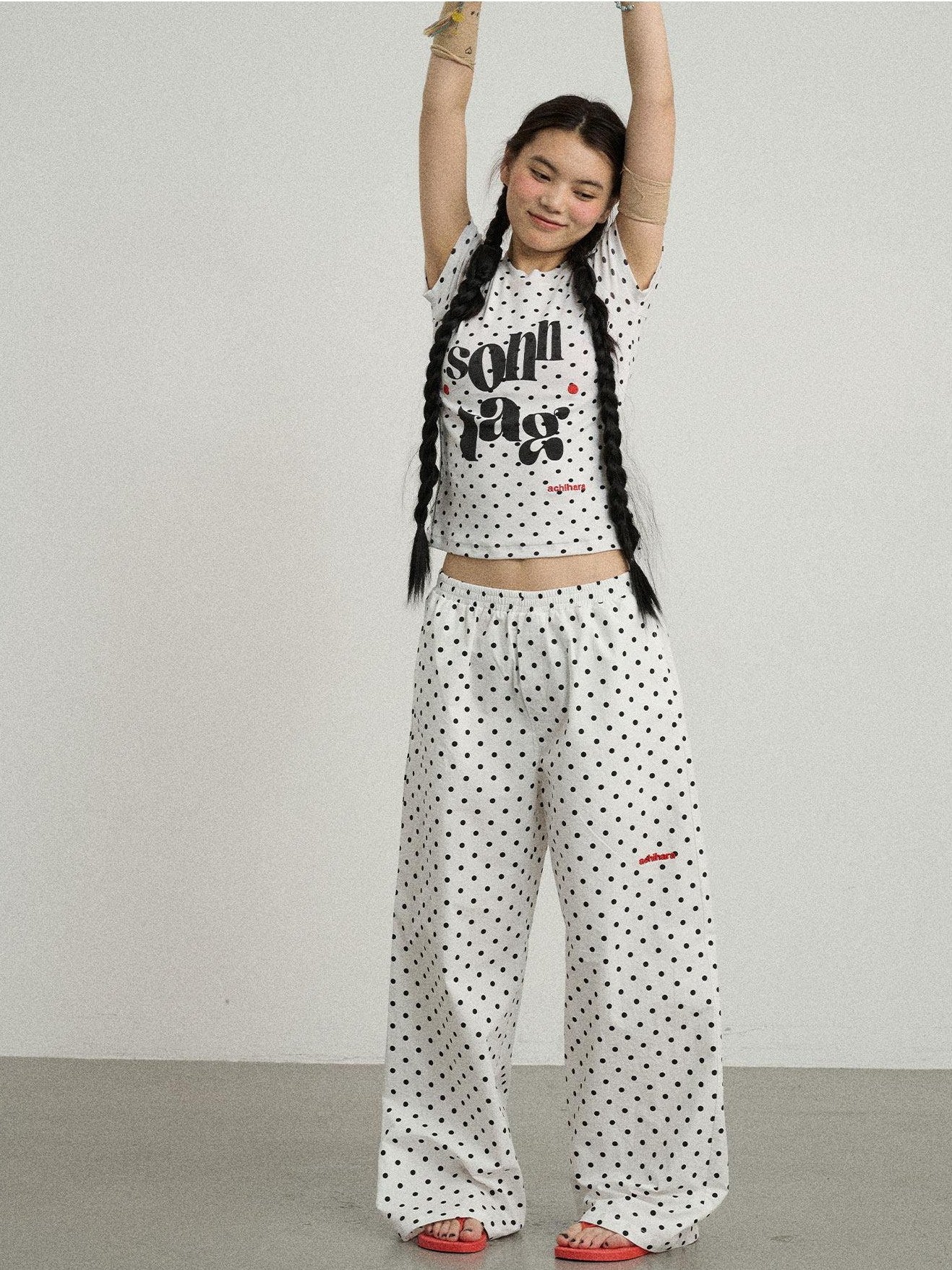 Achihara Polka Dot Printed Crew Neck Slim Fit Women'S Viscose Blend Short Sleeve T-Shirts