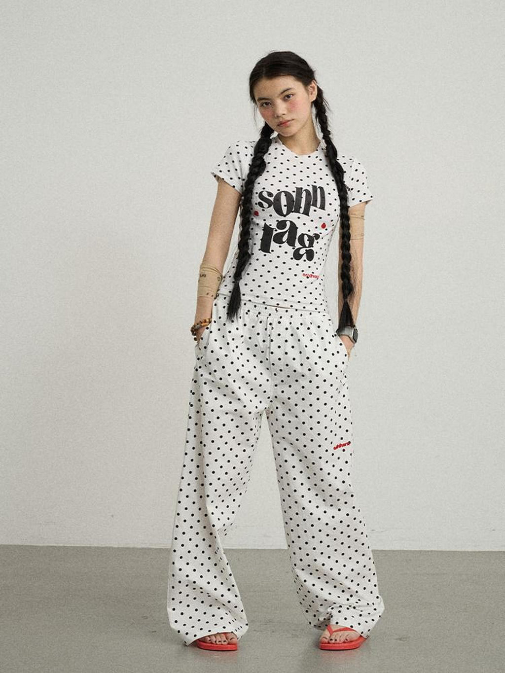 Achihara Polka Dot Printed Crew Neck Slim Fit Women'S Viscose Blend Short Sleeve T-Shirts