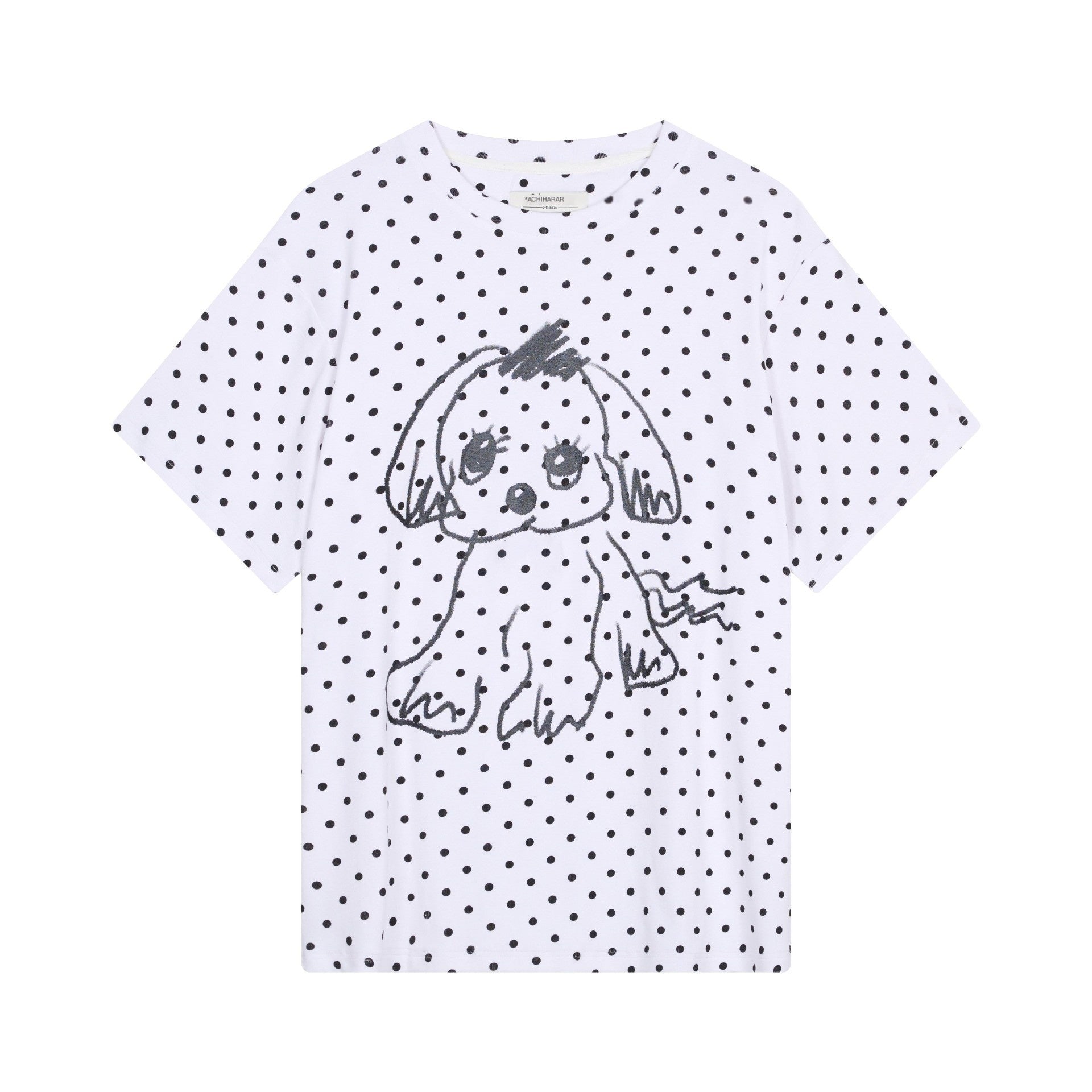 Achihara_Polka_Dot_Printed_Loose_Fit_Women'S_Viscose_Blend_Short_Sleeve_T-Shirts_MISSTT