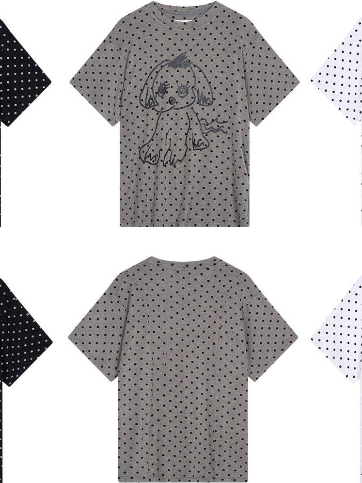 Achihara Polka Dot Printed Loose Fit Women'S Viscose Blend Short Sleeve T-Shirts