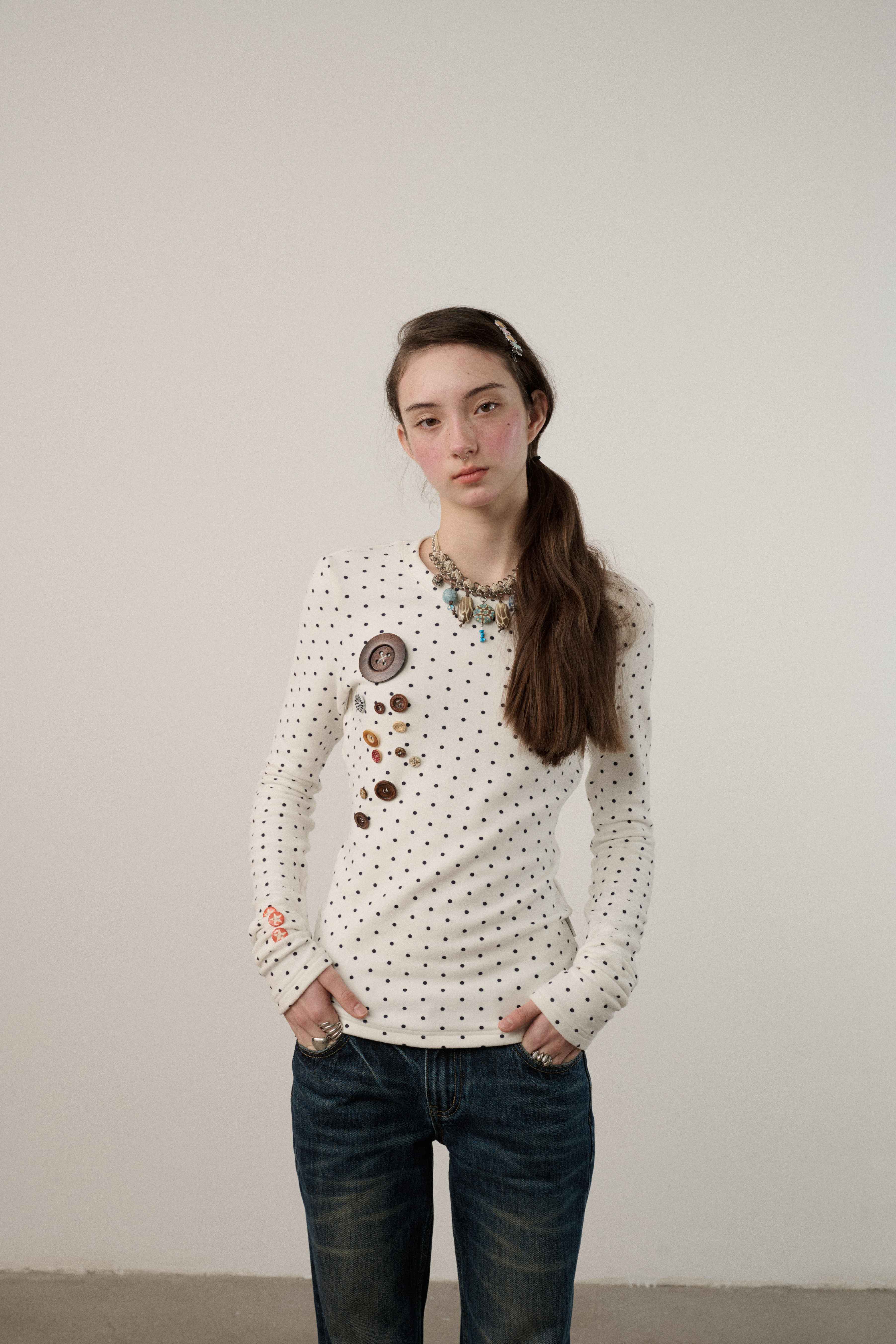 Achihara_Polka_Dot_Round_Neck_Straight_Fit_Women'S_Derong_Fleece_Long_Sleeve_T-Shirts_MISSTT