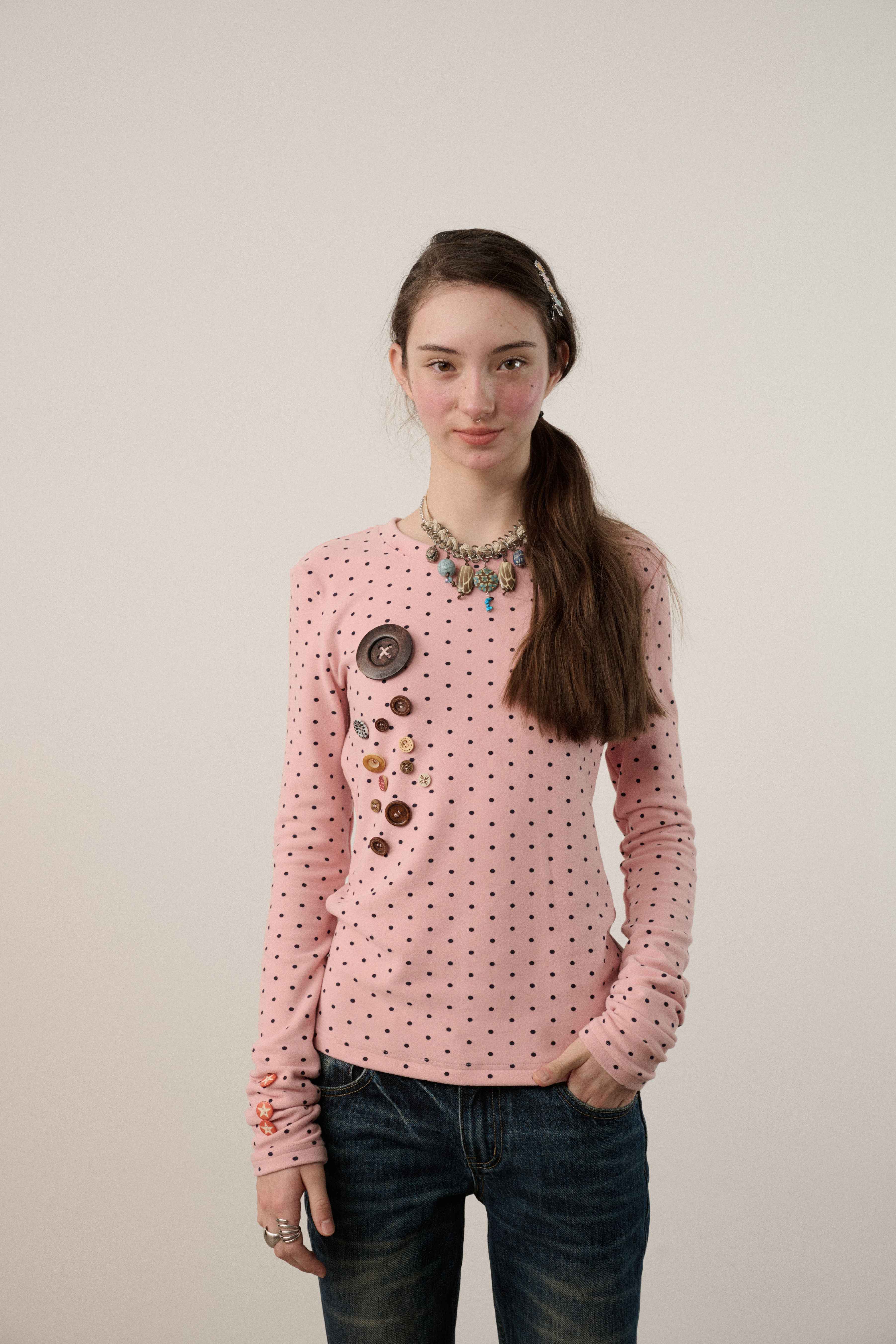 Achihara_Polka_Dot_Round_Neck_Straight_Fit_Women'S_Derong_Fleece_Long_Sleeve_T-Shirts_MISSTT