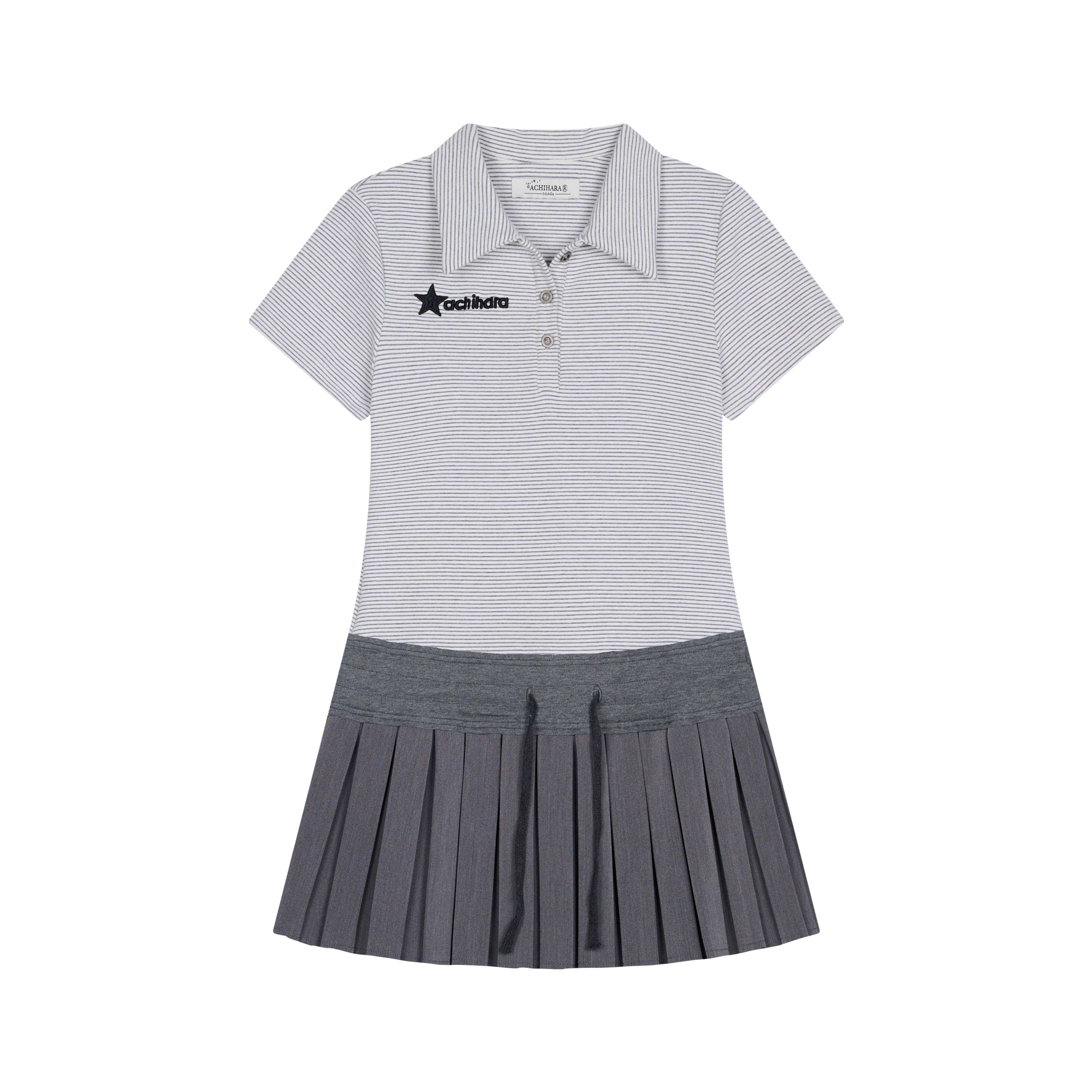 Achihara_Polo_Collar_Pleated_High_Waist_Faux_Two_Piece_Women'S_Cotton_Shirt_Mini_Dresses_MISSTT