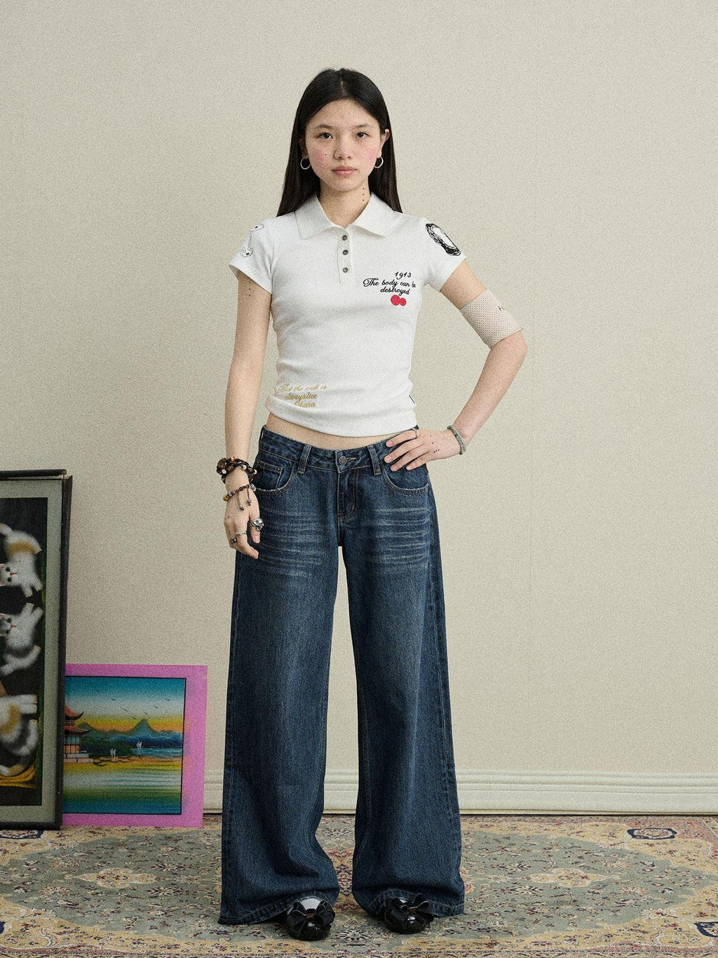 Achihara Polo Embroidered Henley Slim Women'S Cotton Blend Short Sleeve T-Shirts