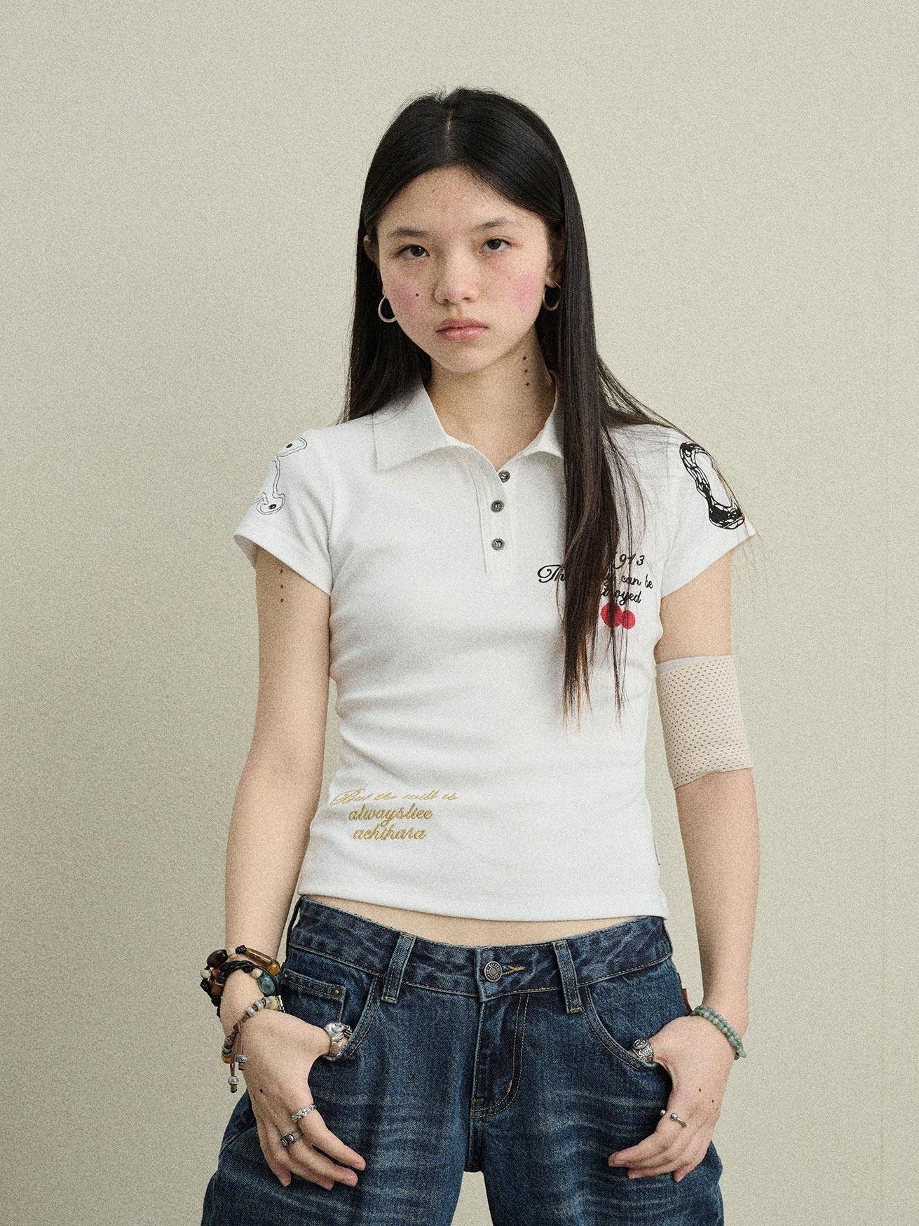 Achihara Polo Embroidered Henley Slim Women'S Cotton Blend Short Sleeve T-Shirts