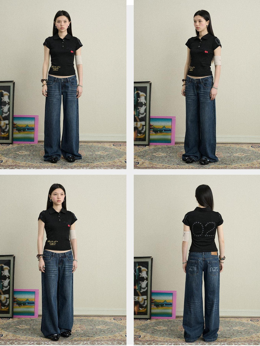 Achihara Polo Embroidered Henley Slim Women'S Cotton Blend Short Sleeve T-Shirts