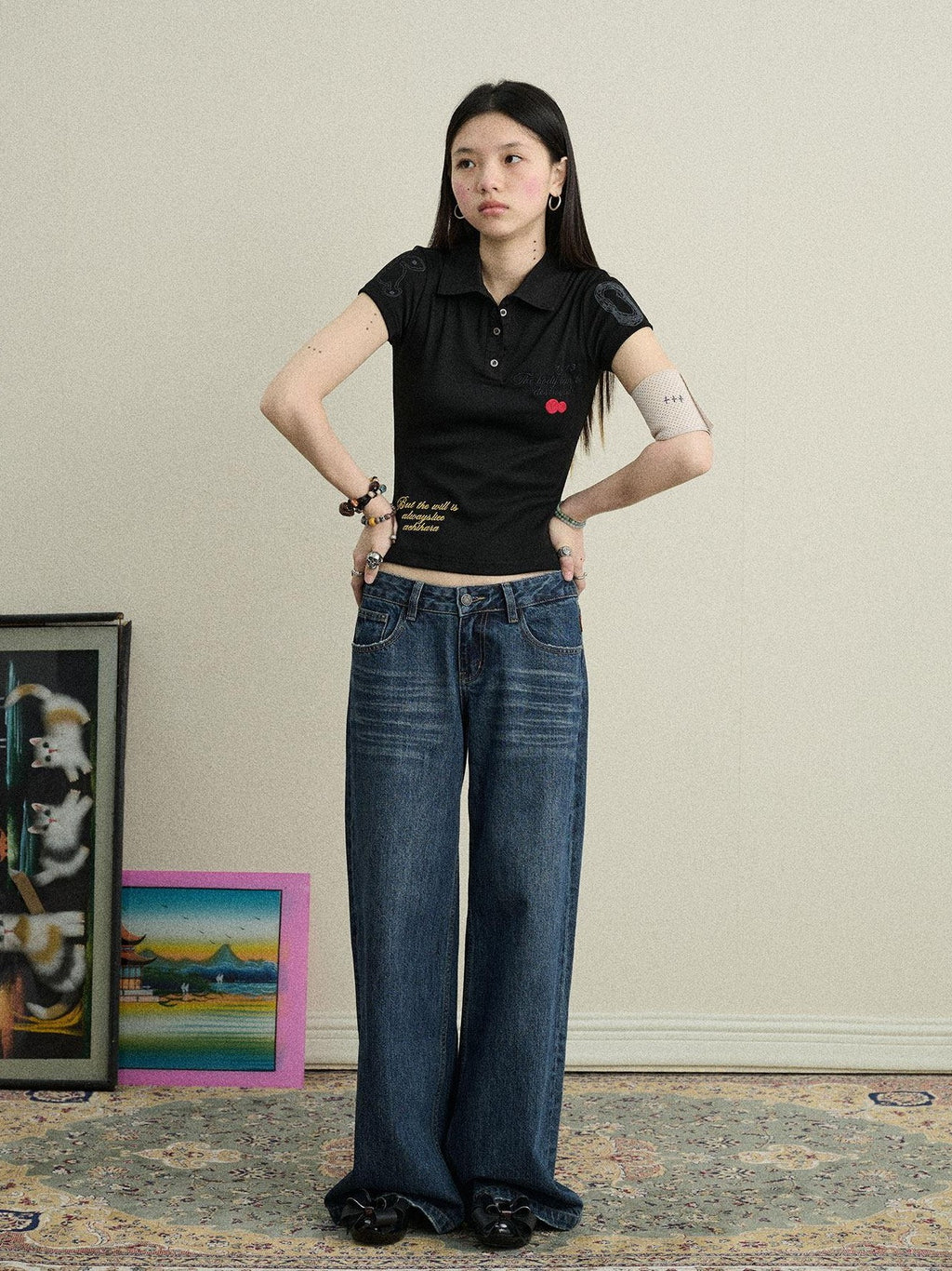 Achihara Polo Embroidered Henley Slim Women'S Cotton Blend Short Sleeve T-Shirts