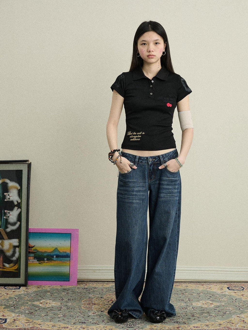 Achihara Polo Embroidered Henley Slim Women'S Cotton Blend Short Sleeve T-Shirts