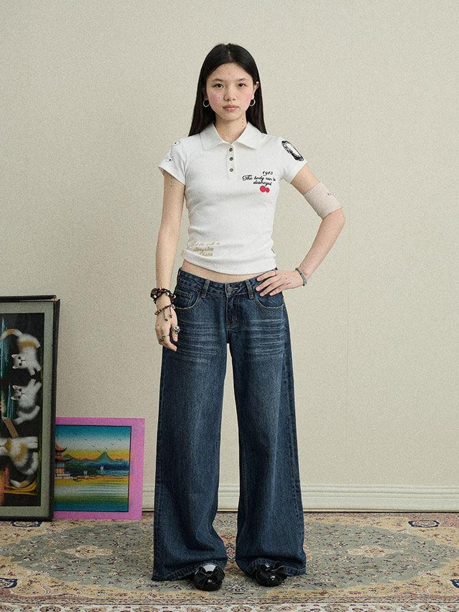 Achihara Polo Embroidered Henley Slim Women'S Cotton Blend Short Sleeve T-Shirts